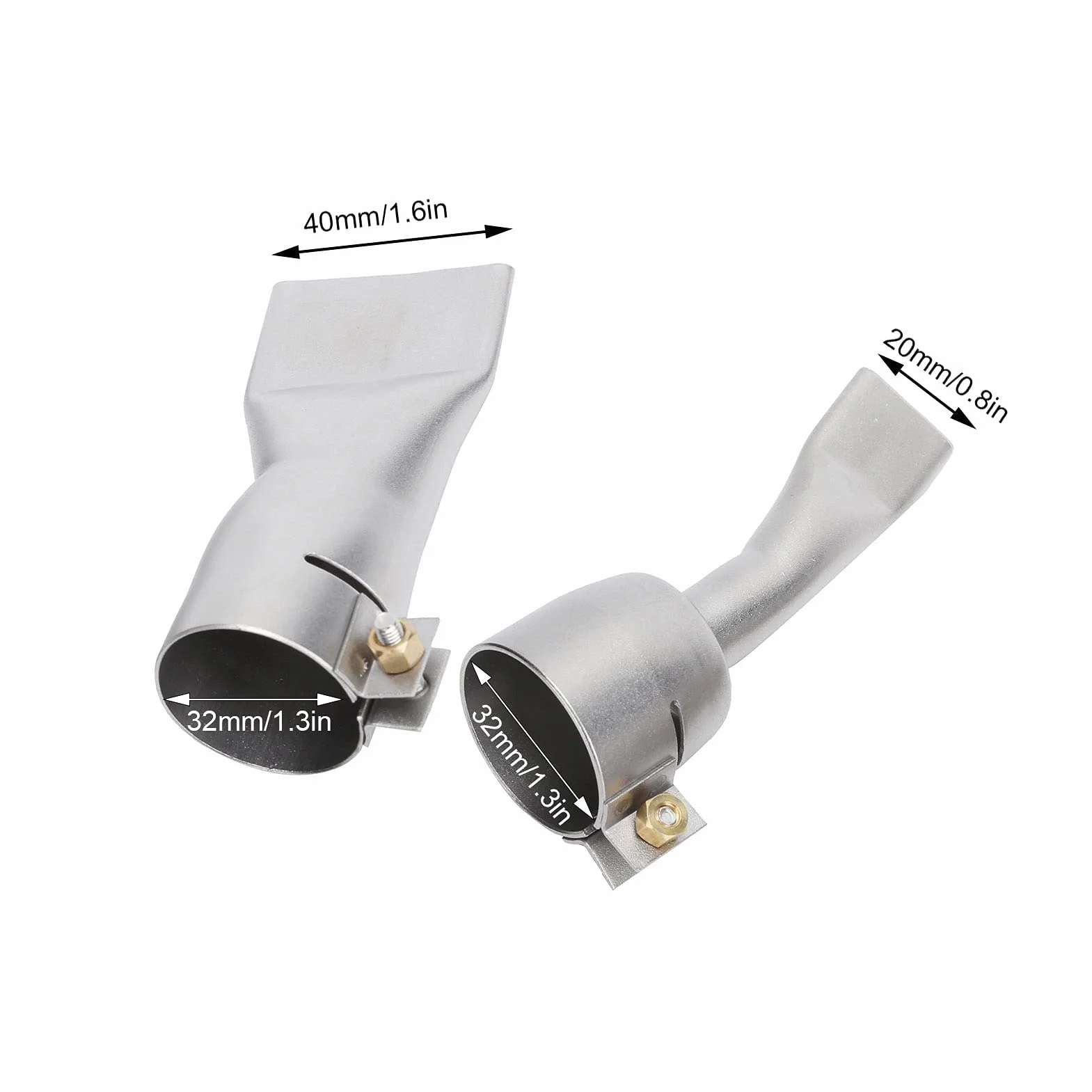 Płaska Dysza Spawalnicza 2 szt. Płaska Dysza ze Stali Nierdzewnej 20 Mm Mała 40 Mm Duża Końcówka do Narzędzia Spawalniczego, Odpowiednia do Zgrzewarki Tworzyw Sztucznych Opalarka