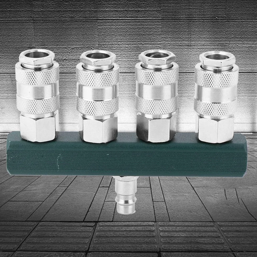 4-drożny rozdzielacz węża powietrza, mosiężny, ocynkowany pneumatyczny adapter, wtyczka 1/4-NPT, złącze rozdzielacza sprężarki powietrza, szybkozłączka 4-drożny rozdzielacz