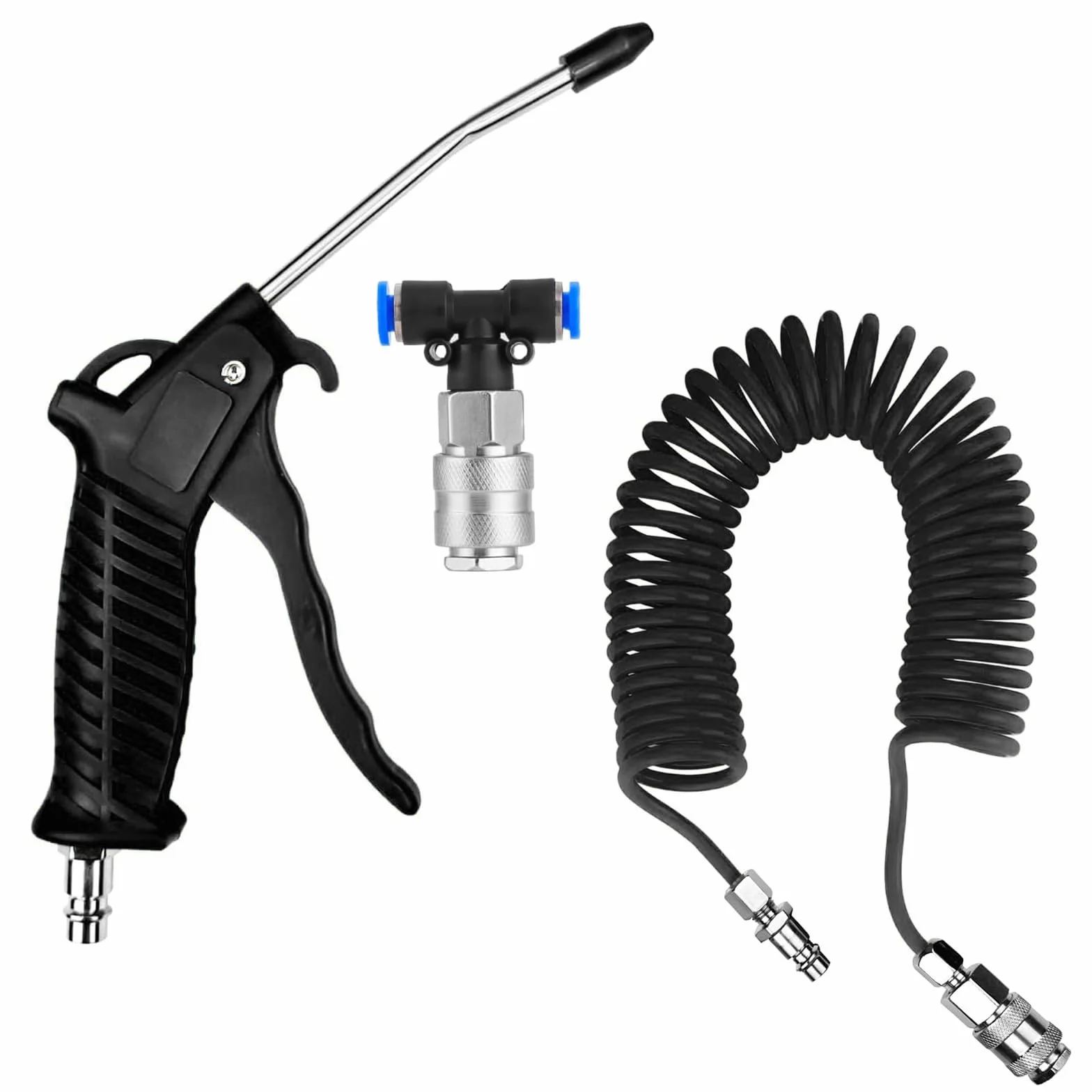 Pistolet pneumatyczny do samochodów ciężarowych, z wężem spiralnym 5 m, pistolet pneumatyczny Air Duster z szybkozłączką, do samochodów ciężarowych, samochodów osobowych, łodzi (czarny)