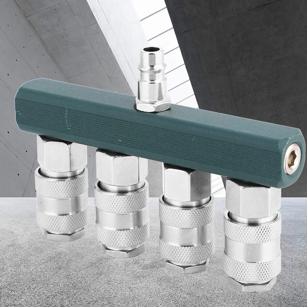 4-drożny rozdzielacz węża powietrza, mosiężny, ocynkowany pneumatyczny adapter, wtyczka 1/4-NPT, złącze rozdzielacza sprężarki powietrza, szybkozłączka 4-drożny rozdzielacz