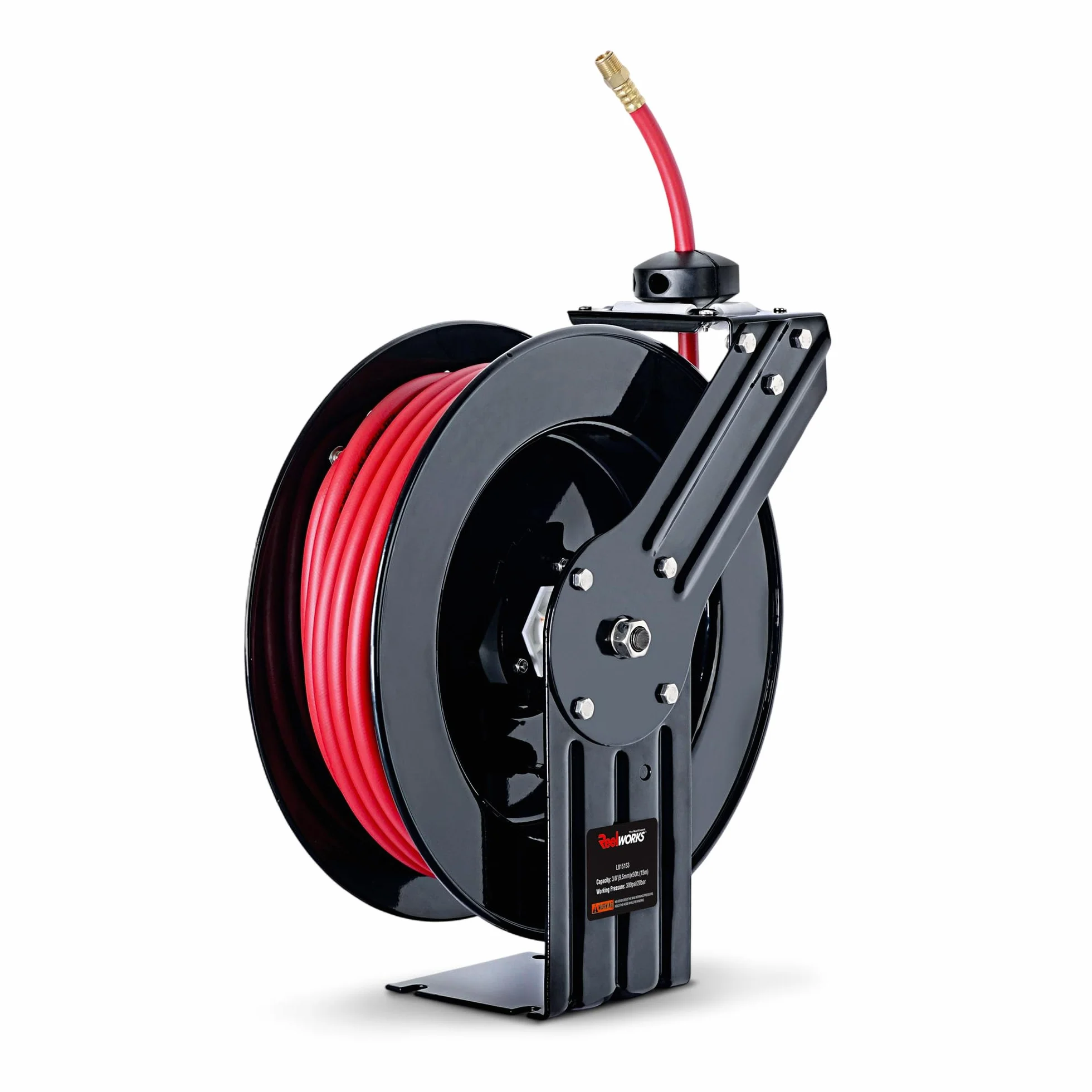 ReelWorks Wąż pneumatyczny zwijany 3/8" x 127 m hybrydowy wąż polimerowy, maks. 300 PSI sprężarka wody plastikowy uchwyt obrotowy ze sprężyną