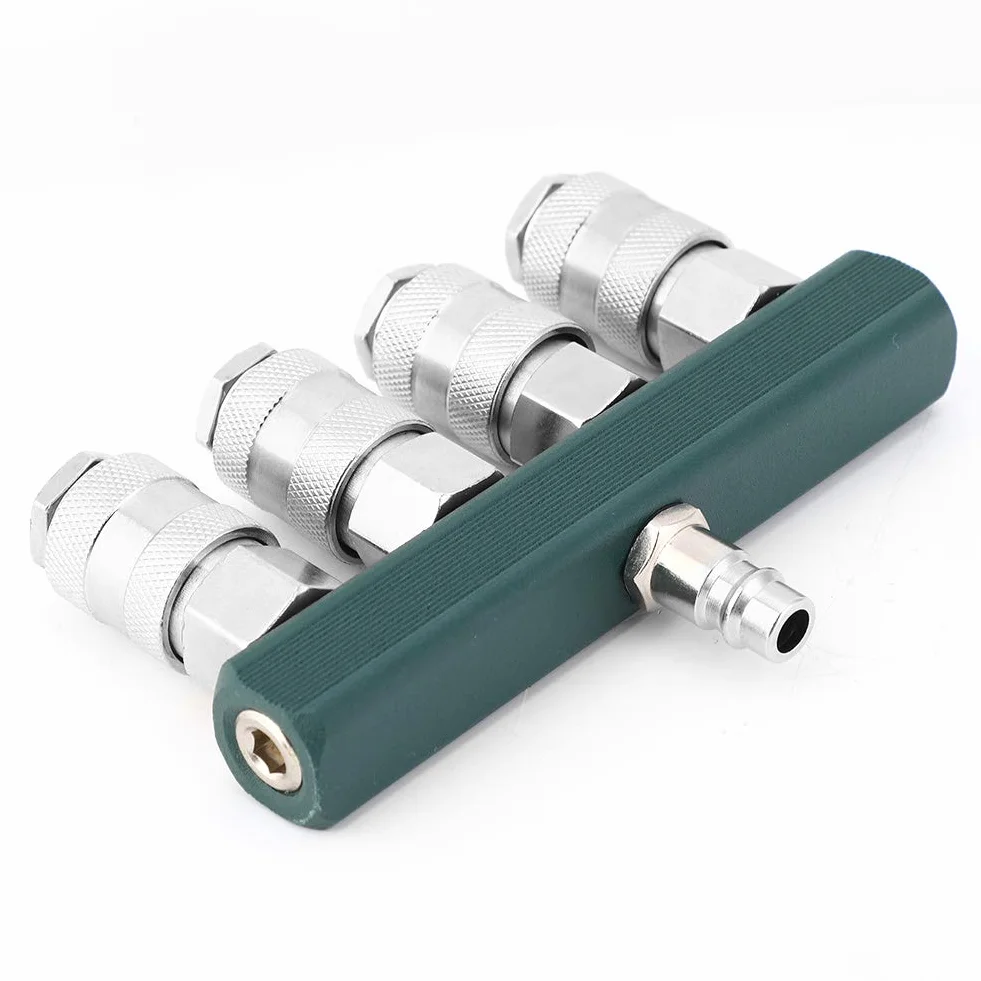 4-drożny rozdzielacz węża powietrza, mosiężny, ocynkowany pneumatyczny adapter, wtyczka 1/4-NPT, złącze rozdzielacza sprężarki powietrza, szybkozłączka 4-drożny rozdzielacz