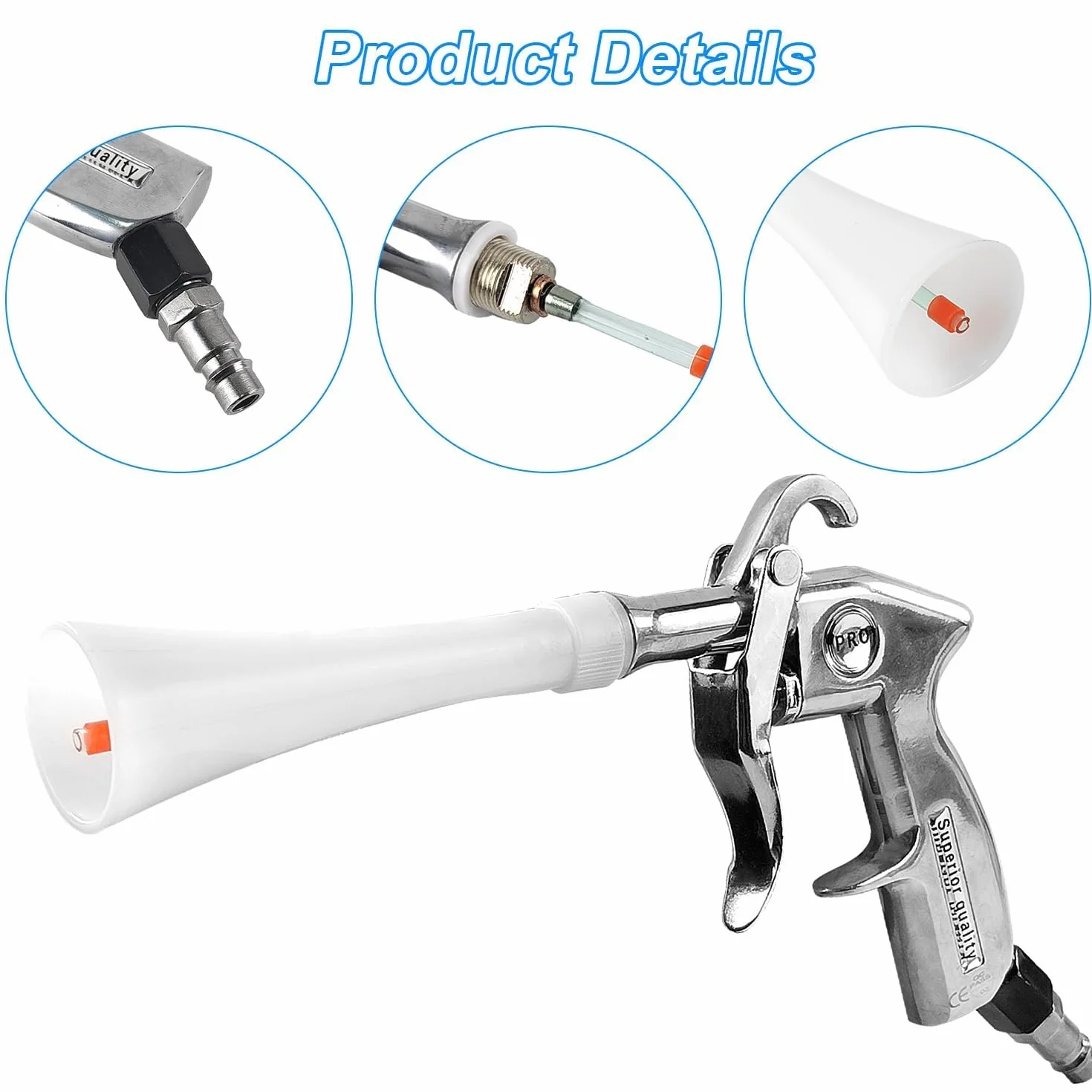 Pistolet do Czyszczenia Sprężonym Powietrzem, 6-9,2 Bar, z 5 Dyszą, Stop Aluminium + PE, Pistolet Przedmuchowy, Wysokociśnieniowy Pistolet Powietrzny do Mycia Samochodów i Podłóg