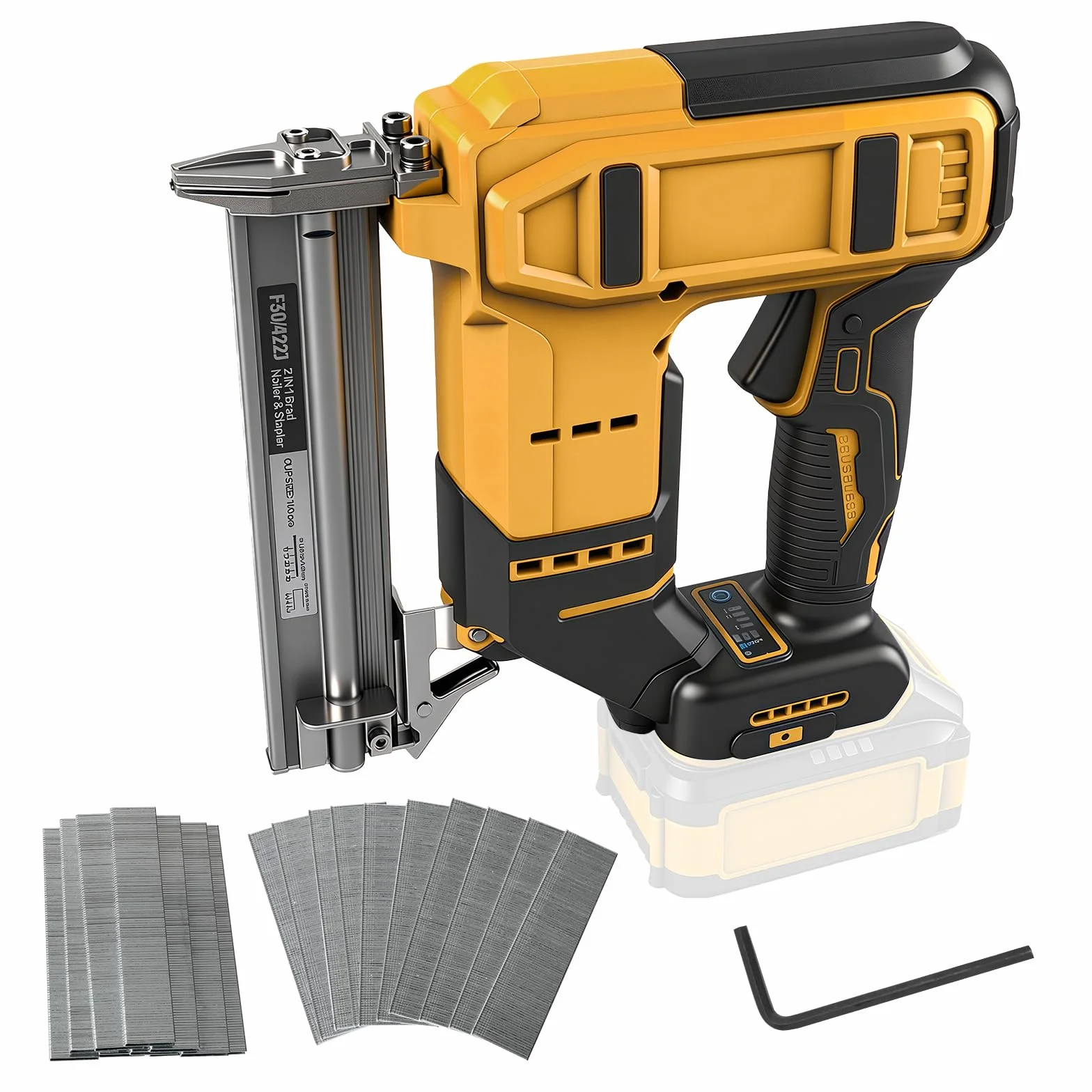 Akumulatorowa gwoździarka Brad do akumulatora Dewalt 18 V 20 V, 2 w 1, akumulatorowy zszywacz 18 GA ze 1000 gwoździami i 1000 zszywkami do majsterkowania i obróbki drewna