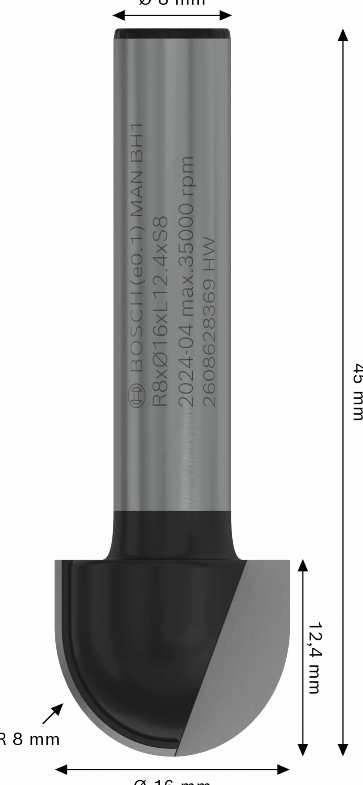 Bosch Accessories Frez + Czop 8x16x45