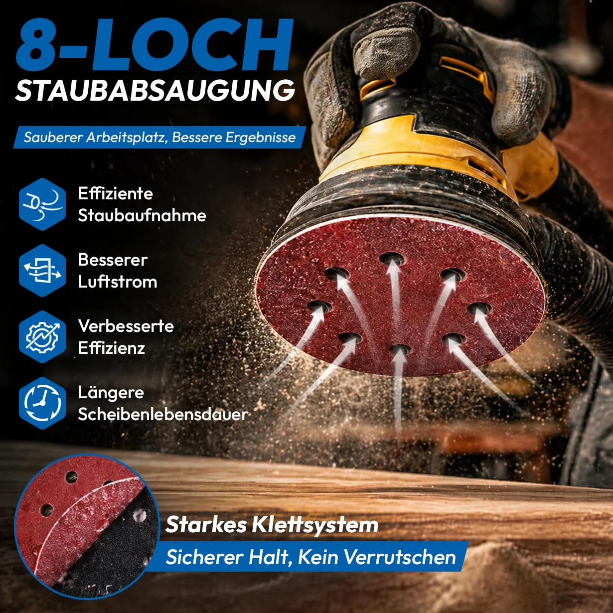 60 sztuk - składane tarcze szlifierskie o średnicy 125 mm ziarno każdorazowo 10x 40/60/80/120/180/240 do szlifierek ekscentrycznych, 8 otworów