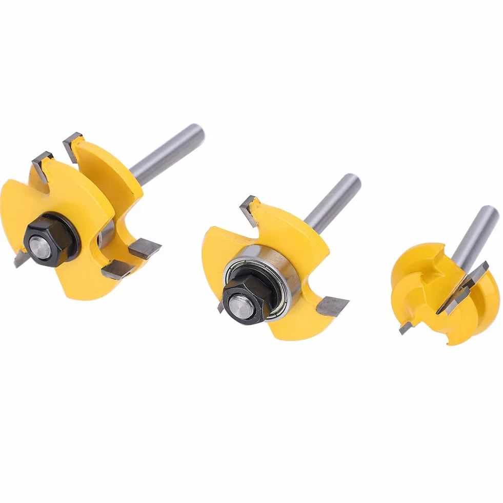 Zestaw Frezów Stile Wpuszczany i nóż do 3 szt. Narzędzie 45° Zęby 4 Shank Naczynie Maszyna do Obróbki Drewna Router Bit Narzędzie Narzędzie Bity do Okien Drzwi