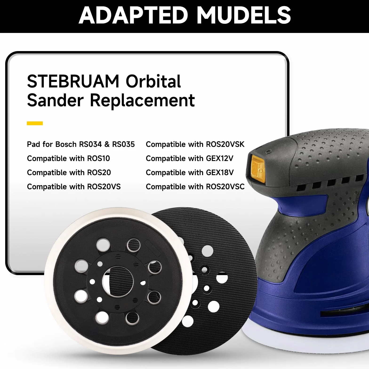 STEBRUAM 2 sztuki profesjonalnych talerzy szlifierskich 125 mm do Bosch GEX 125-1 AE, 8 otworów na rzep, talerze szlifierskie, talerze szlifierskie do PEX 220 A & AE, płyta szlifierska mimośrodowa