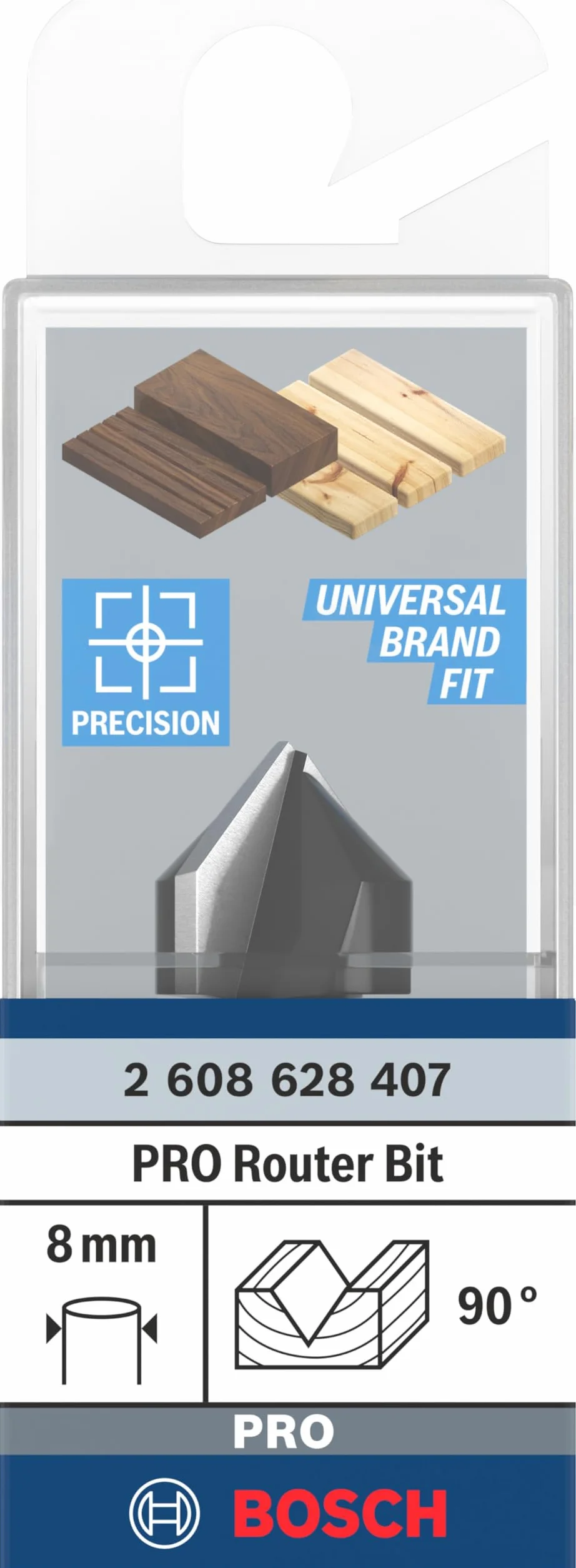 Bosch 1x Frez PRO do rowków typu V (do Miękkie drewno, Twarde drewno, Ø 16 mm, Professional Akcesoria Frez ręczny, Frez krawędziowy)