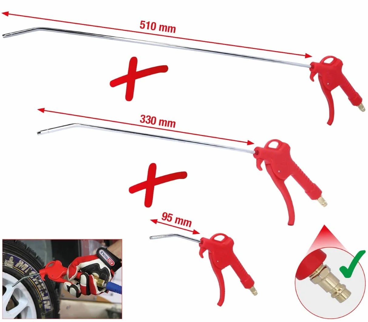 KS Tools 515.1921 Zestaw pistoletów do przedmuchiwania,3-szt, 95-510mm
