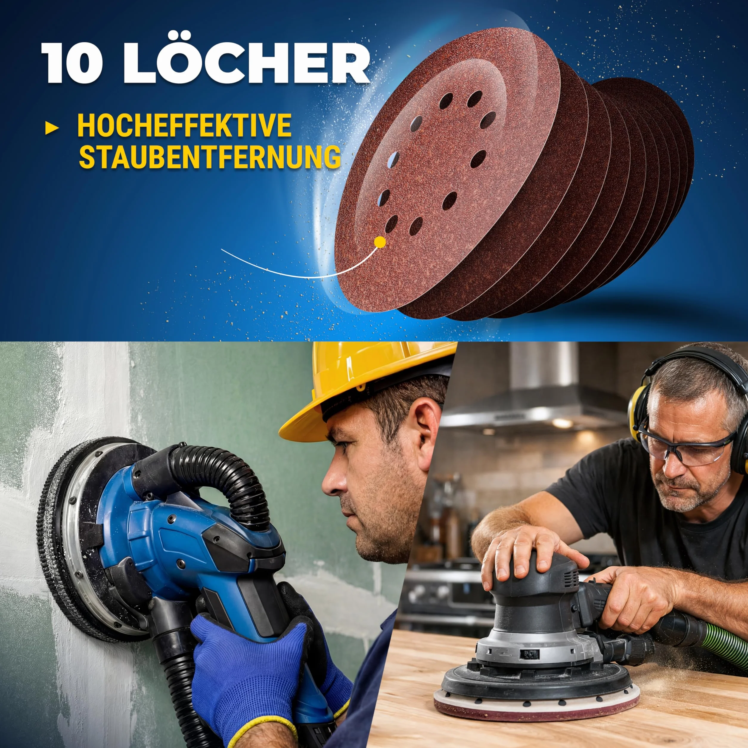 S&R Papier ścierny, 225 mm, rzep P40, 10 otworów, żyrafa szlifierska 225 mm, 30-częściowy do szlifierek mimośrodowych, szlifierek z długą szyjką (żyrafa szlifierska), papier ścierny do ścian, sufitu