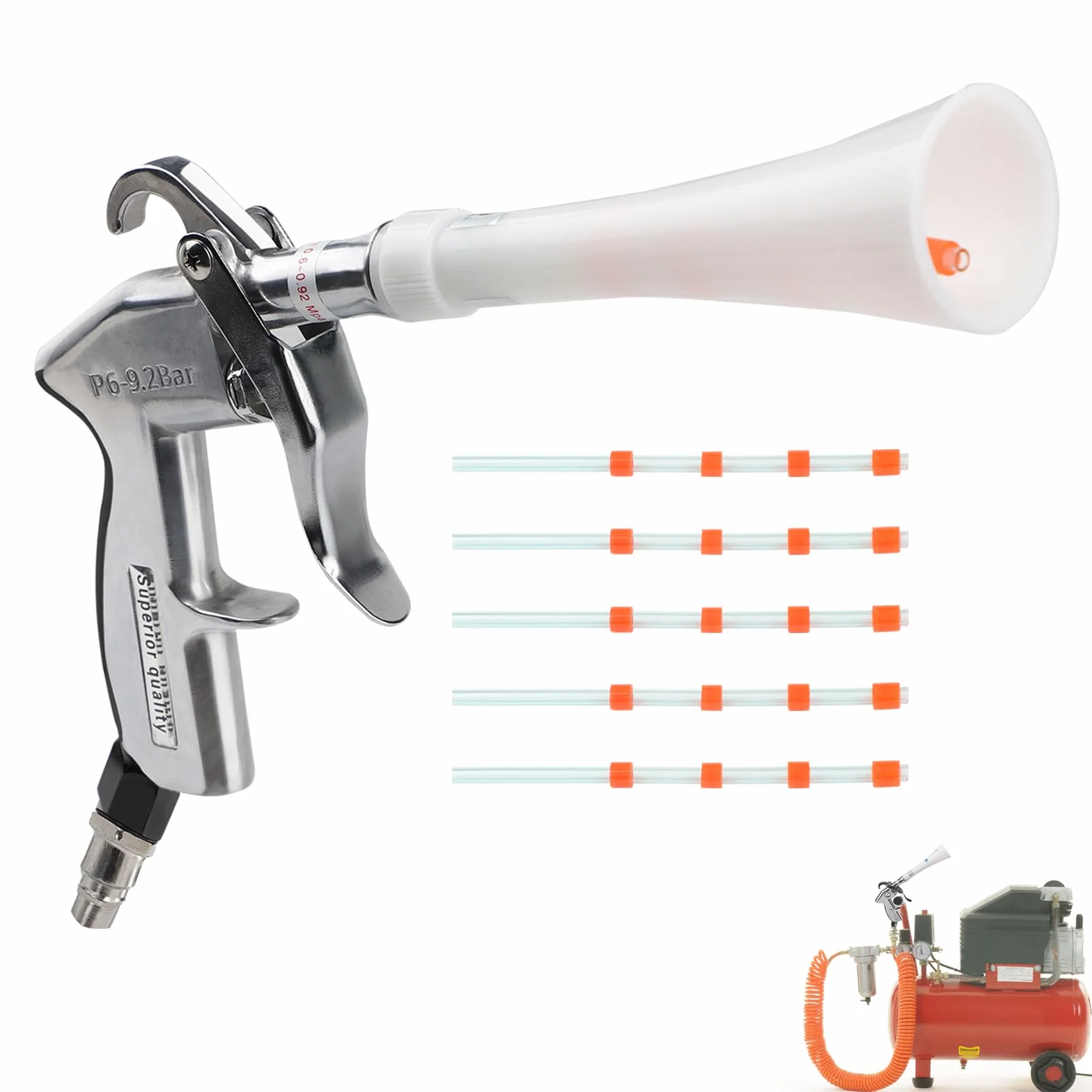 EXLECO Pistolet do czyszczenia na sprężone powietrze, do sprężarki, 6-9 bar, pistolet na sprężone powietrze, pistolet natryskowy, pistolet natryskowy, do czyszczenia sprężonego powietrza, bez