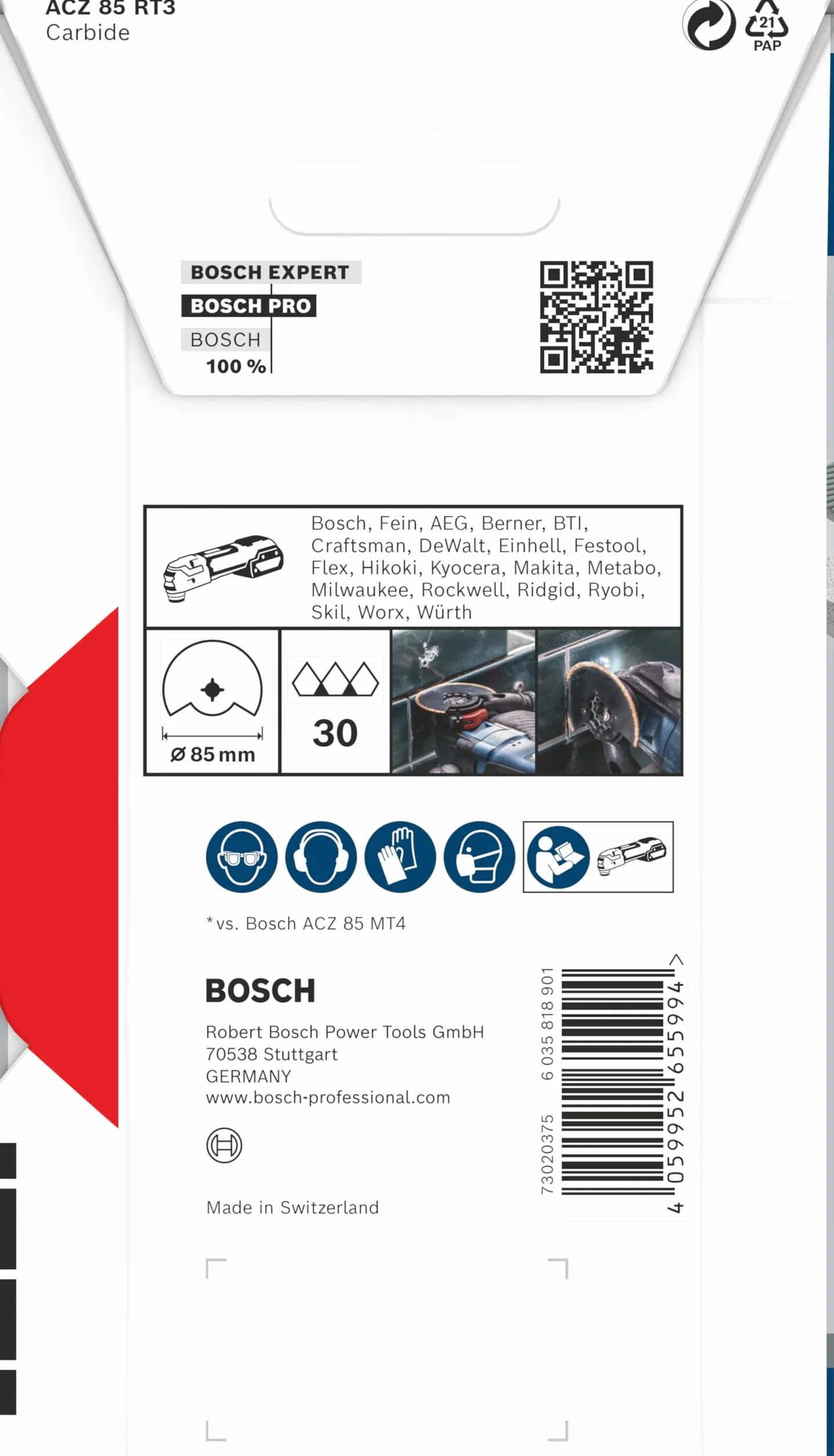 Bosch 1 x PRO Multi Material ACZ 85 RT3 arkusz do narzędzi wielofunkcyjnych (do zaprawy murarskiej, betonu komórkowego, Ø 85 mm, profesjonalne akcesoria, narzędzie wielofunkcyjne)