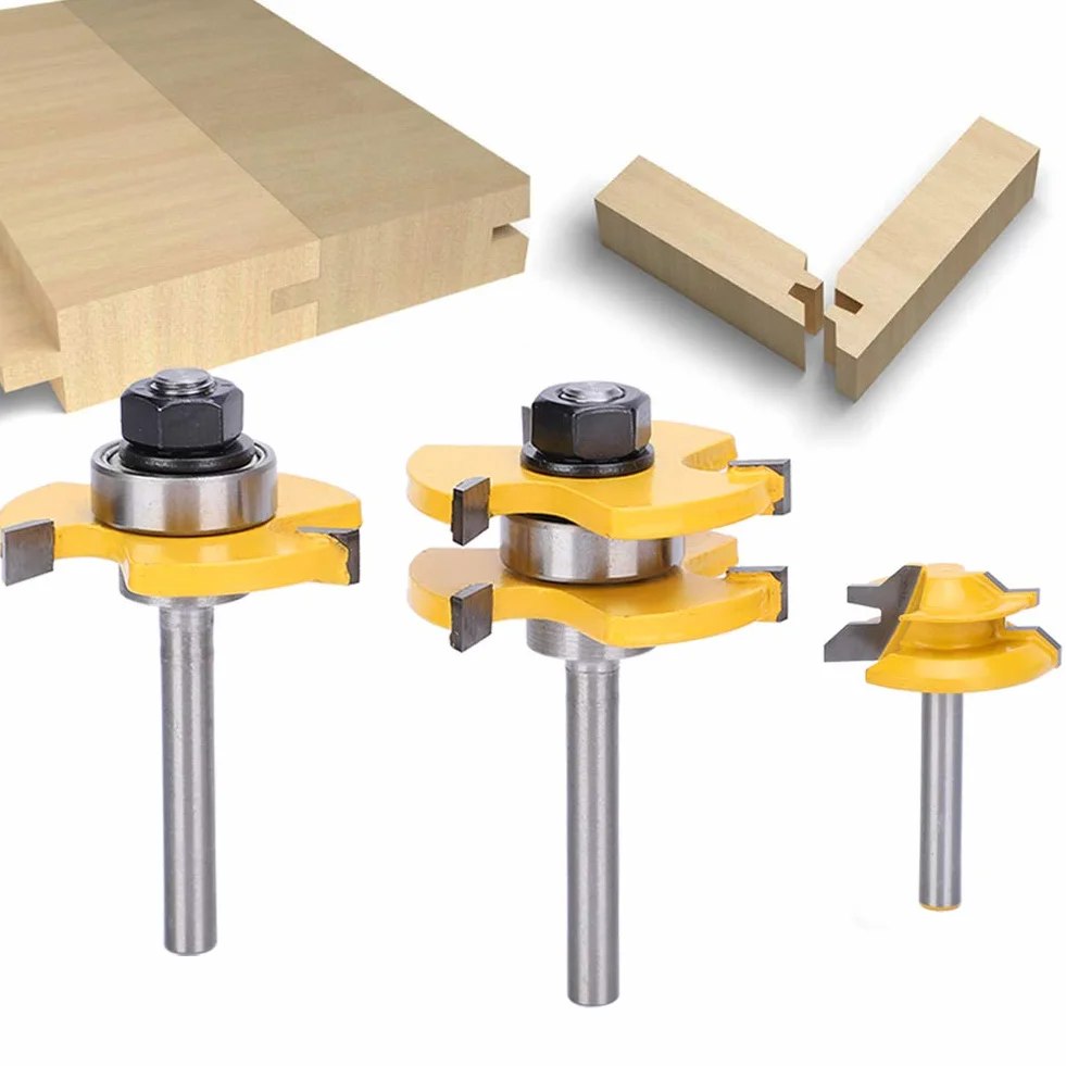 Zestaw Frezów Stile Wpuszczany i nóż do 3 szt. Narzędzie 45° Zęby 4 Shank Naczynie Maszyna do Obróbki Drewna Router Bit Narzędzie Narzędzie Bity do Okien Drzwi