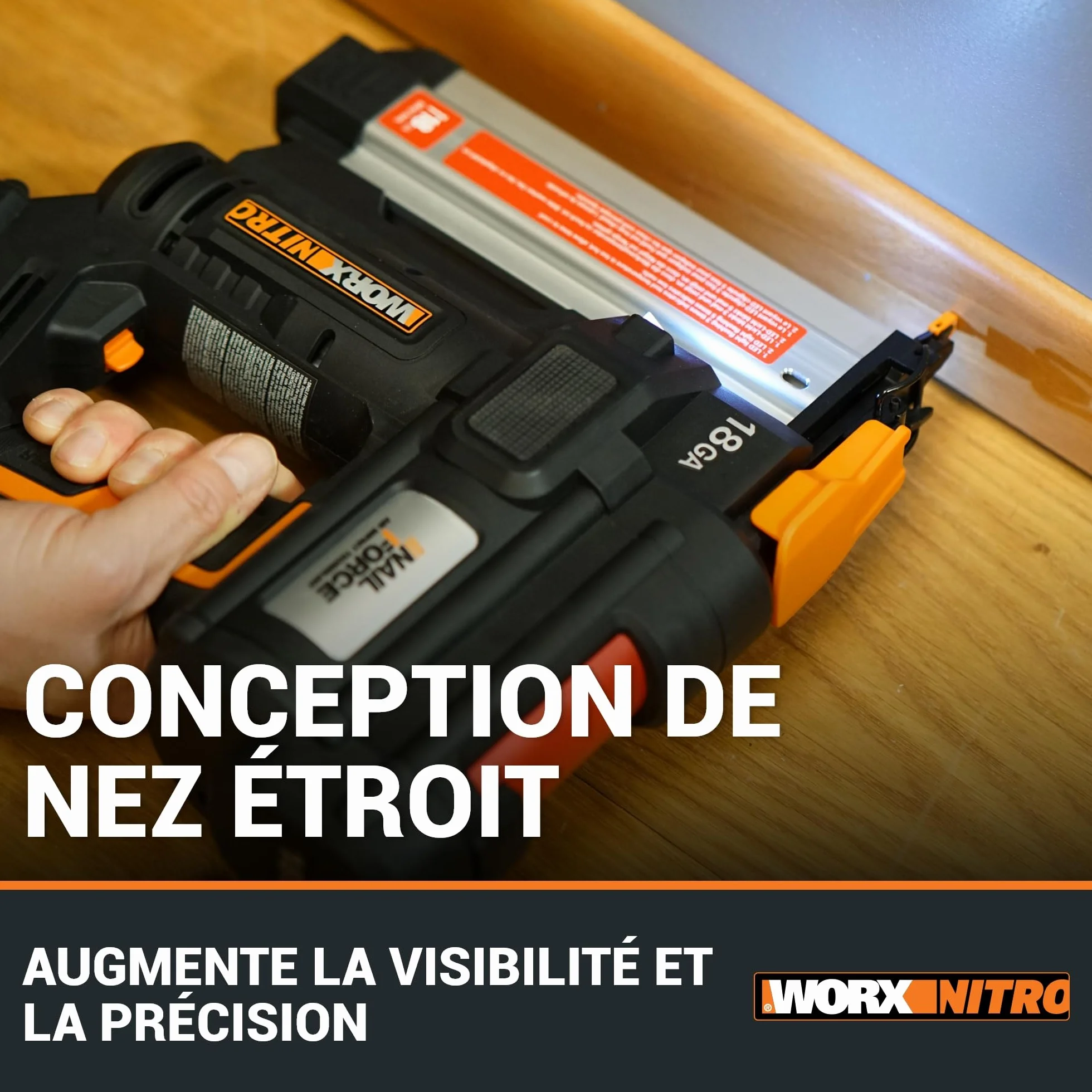 WORX WX842.9 Nitro gwoździarka akumulatorowa 20 V 18 GA – 80 gwoździ/min – do paznokci 15 – 50 mm – bezprzewodowy pistolet do paznokci o wysokiej wydajności – bez użycia narzędzi – bez akumulatora i