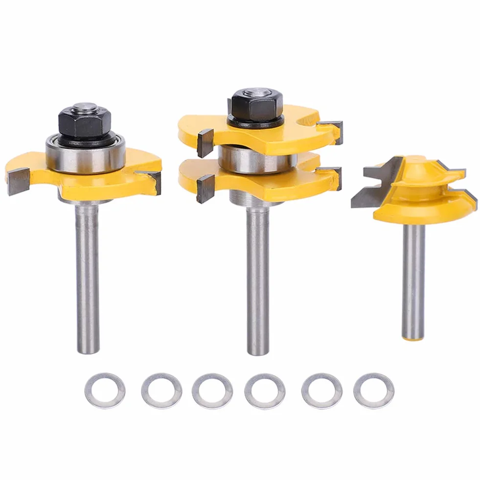 Zestaw Frezów Stile Wpuszczany i nóż do 3 szt. Narzędzie 45° Zęby 4 Shank Naczynie Maszyna do Obróbki Drewna Router Bit Narzędzie Narzędzie Bity do Okien Drzwi