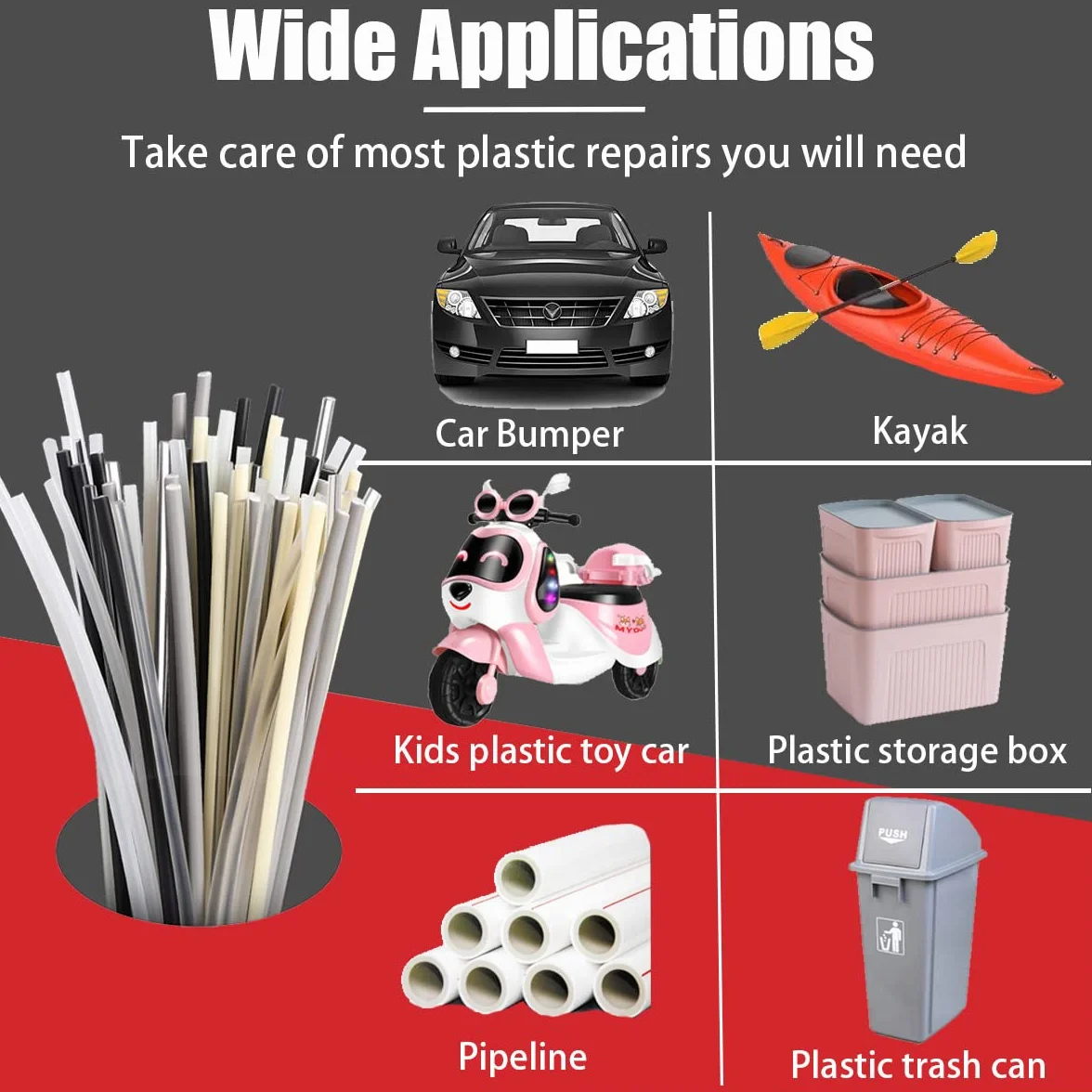 56 sztuk plastikowych prętów spawalniczych, 13 cali 7 rodzajów (PP ABS PU PE TPO PA PC) prętów spawalniczych z siatką ze stali nierdzewnej i papierem ściernym do zestawu spawalniczego do tworzyw