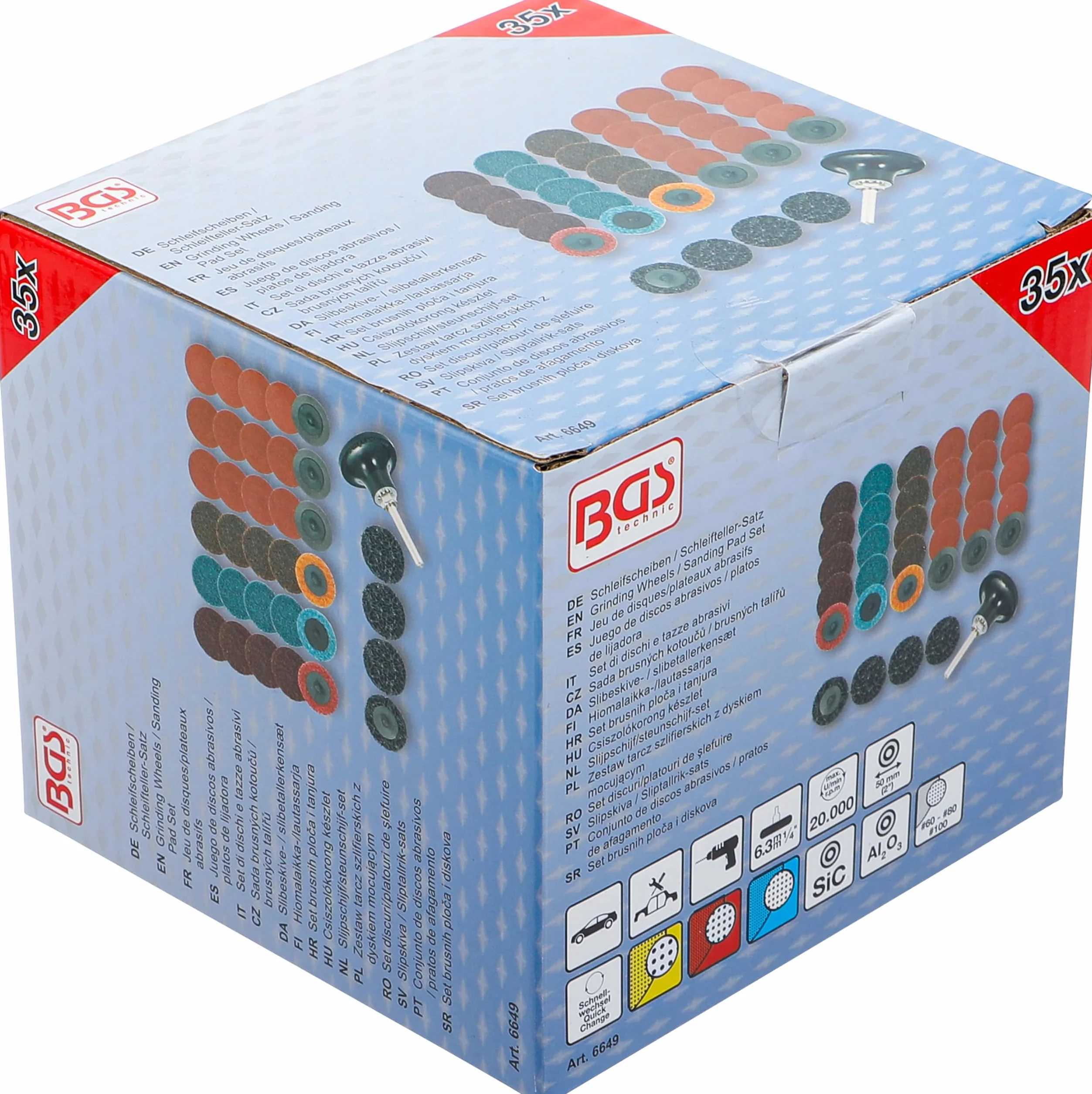 BGS 6649 | Zestaw tarcz szlifierskich z dyskiem mocującym | Ø 50 mm | 35 szt.