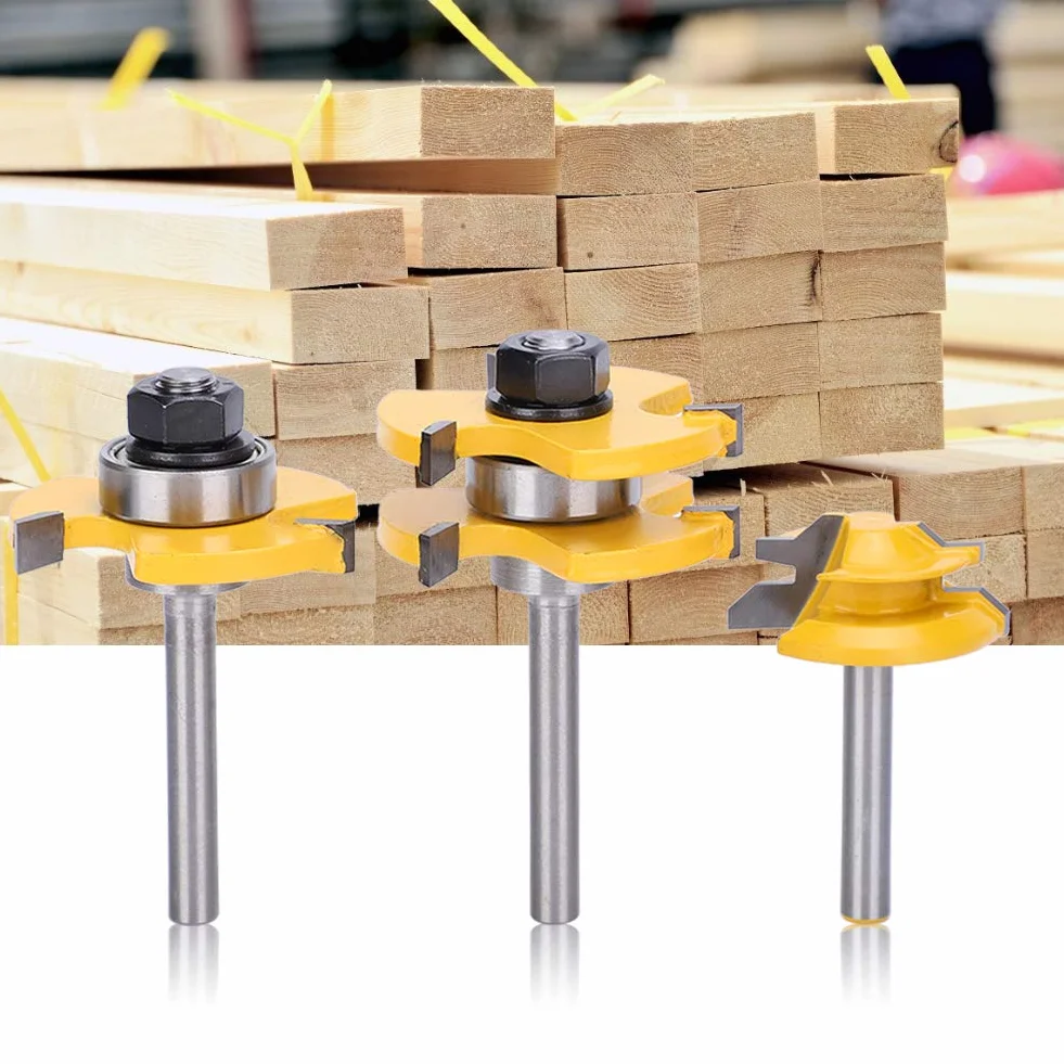 Zestaw Frezów Stile Wpuszczany i nóż do 3 szt. Narzędzie 45° Zęby 4 Shank Naczynie Maszyna do Obróbki Drewna Router Bit Narzędzie Narzędzie Bity do Okien Drzwi