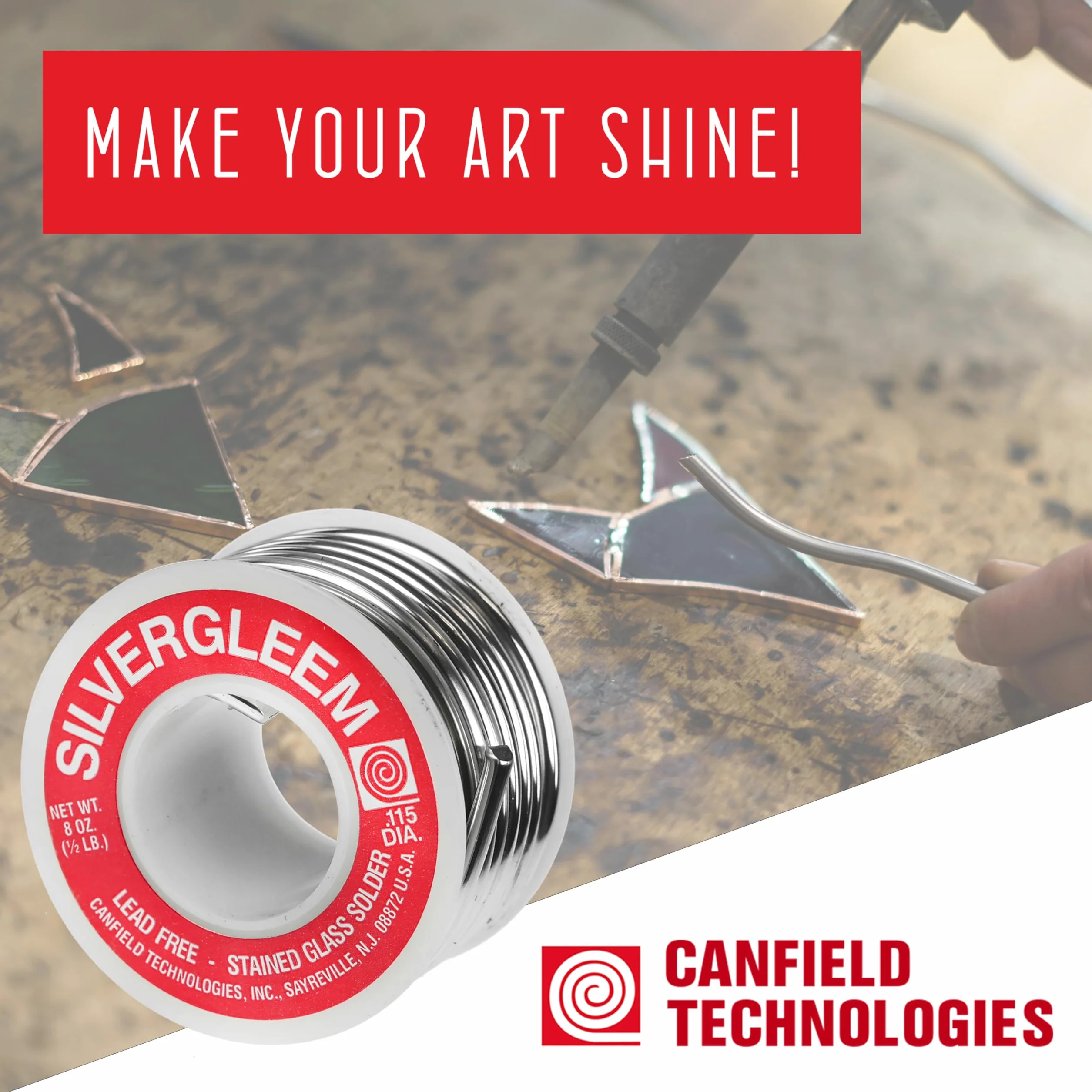 Canfield Silvergleem Lead Free Silver Solder Wire for Stained Glass Solder Crafting and Jewelry Making (96% Tin / 4% Silver) - 1/2 Lb Spool (1 Pack)