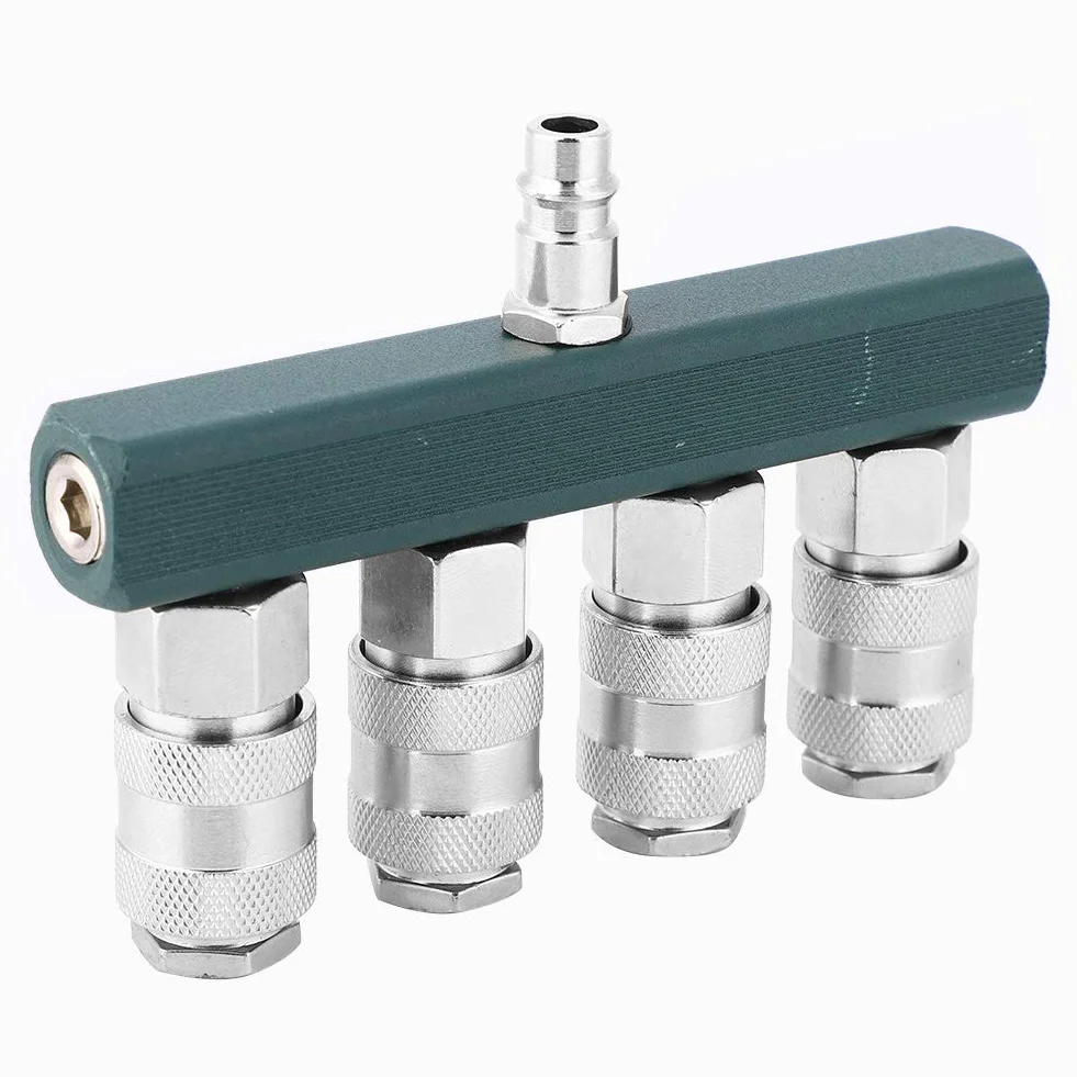 4-drożny rozdzielacz węża powietrza, mosiężny, ocynkowany pneumatyczny adapter, wtyczka 1/4-NPT, złącze rozdzielacza sprężarki powietrza, szybkozłączka 4-drożny rozdzielacz