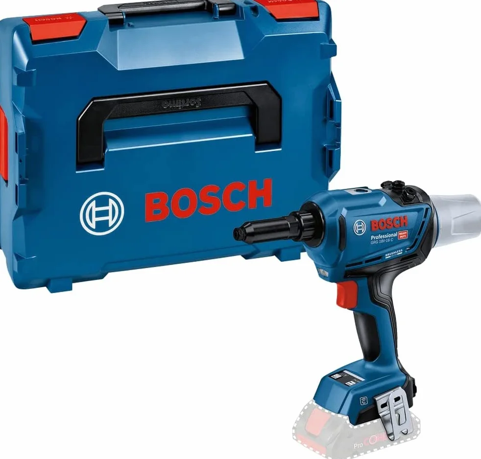 Bosch Professional 18 V system pistolet do nitowania akumulatorowy GRG 18 V-16 C (siła ciągnąca maks. 16 000 N, długość skoku 25 mm, bez akumulatorów i ładowarki, w L-BOXX 136)