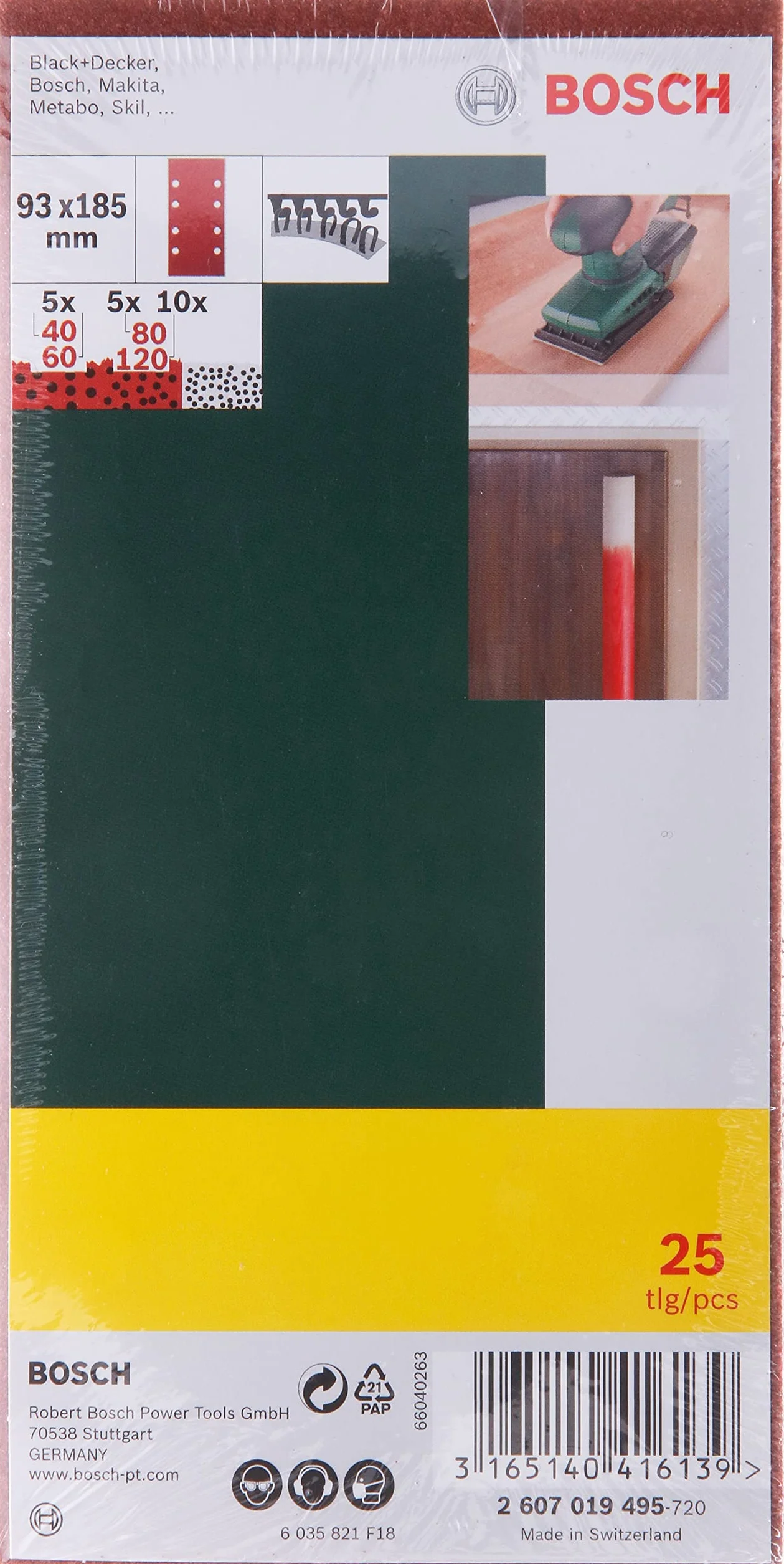 Bosch Home and Garden 25 sztuk zestaw papierów ściernych o ziarnistości 40, 60, 80, 120