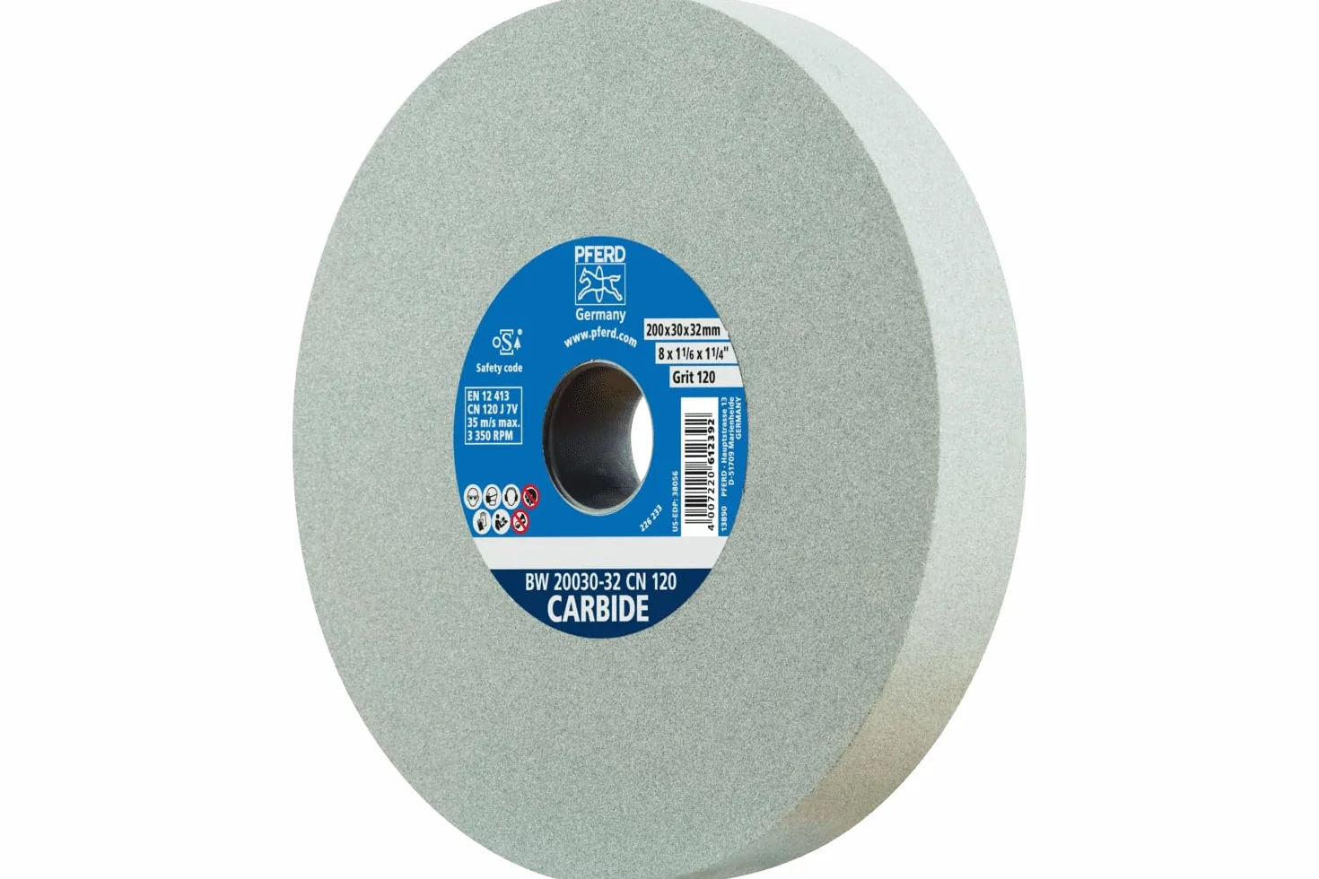 PFERD Tarcza szlifierska CARBIDE, 200 x 30 x 32 mm, SiC 120, 39008458 – miękka, agresywna tarcza szlifierska do twardych materiałów, np. twardy metal, z tulejami redukcyjnymi (25/20/16 mm)