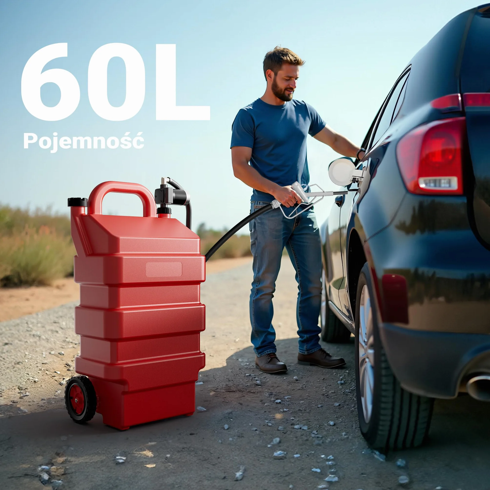 Wiltec Przenośny zbiornik paliwa 60 l z pompą do paliwa 14 l/min 12 V i pistoletem, mobilny zestaw na kołach na olej napędowy i benzynę