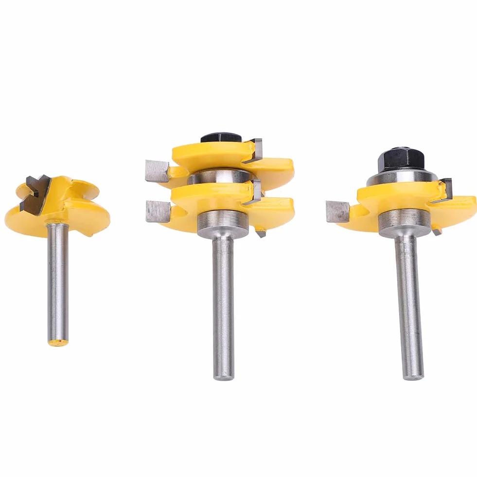 Zestaw Frezów Stile Wpuszczany i nóż do 3 szt. Narzędzie 45° Zęby 4 Shank Naczynie Maszyna do Obróbki Drewna Router Bit Narzędzie Narzędzie Bity do Okien Drzwi