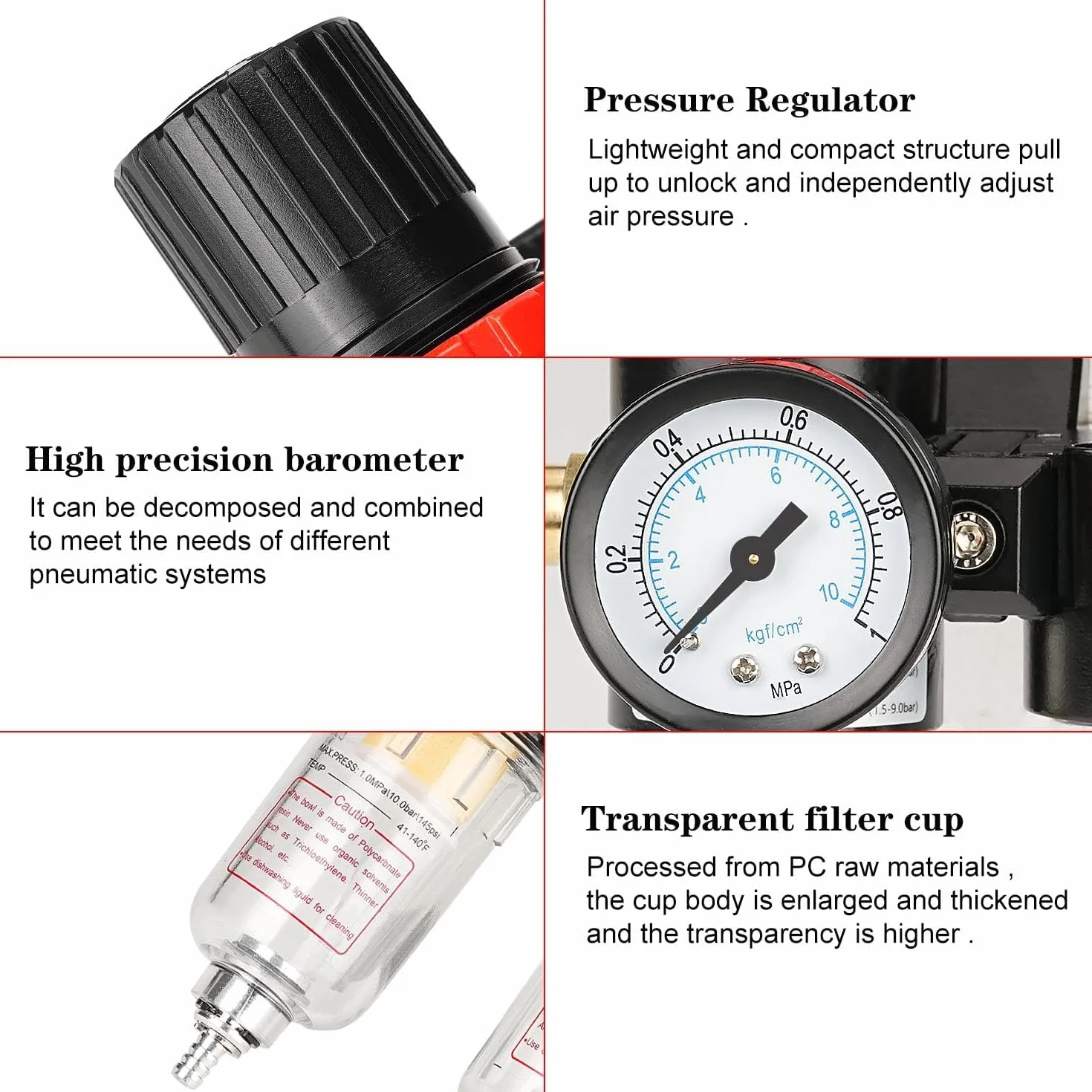 Dwugłowy Regulatora Ciśnienia, Separator Wody O Redukcji Ciśnienia, 1/4 Calowy Regulator Sprężonego Powietrza, Filtr Wody Sprężonego Powietrza Do Sprężarki Wody Sprężonej Powietrza
