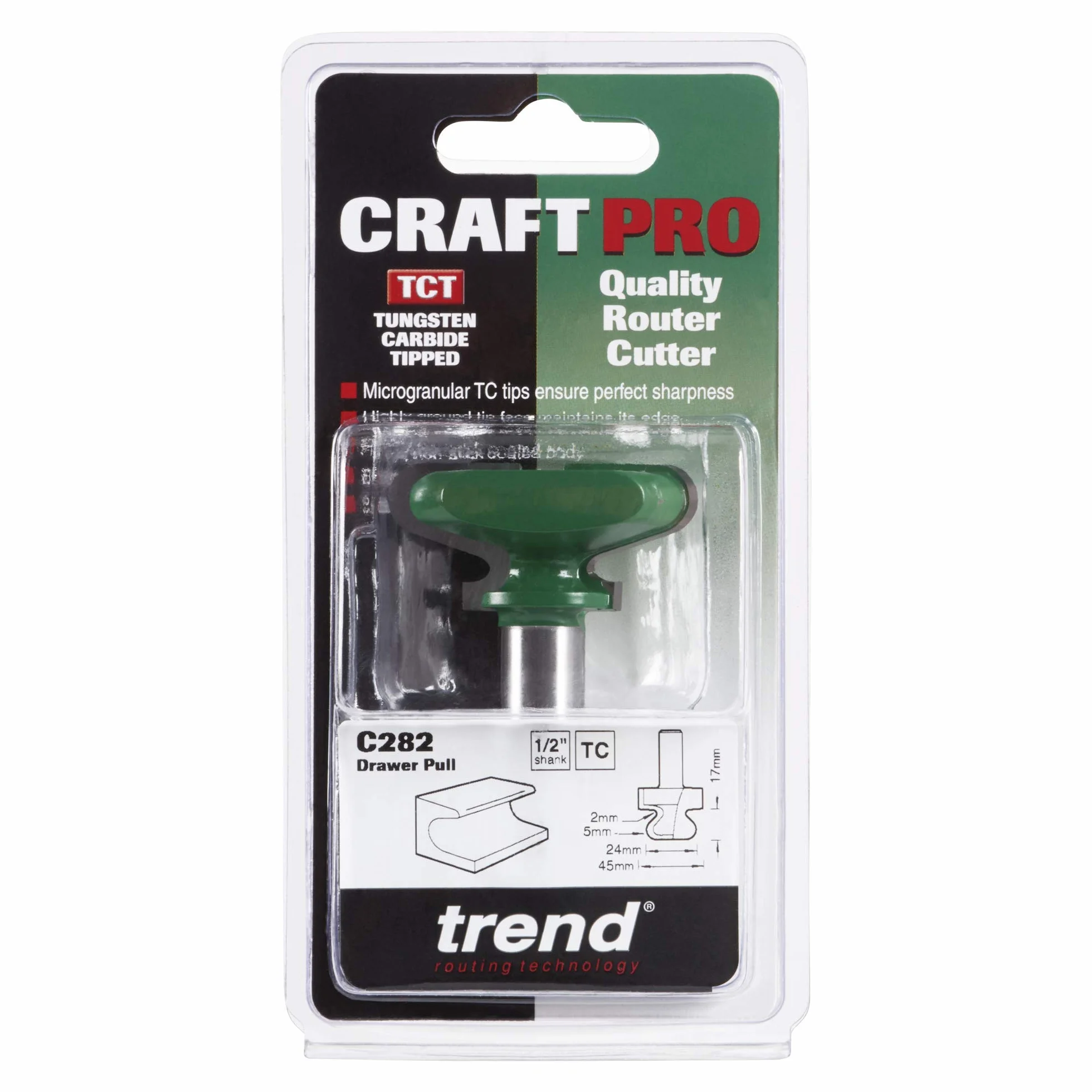 Trend CraftPro frez do uchwytów szuflad, trzpień 1/2 cala, średnica cięcia 45 mm i promień cięcia 5 mm, węglik spiekany (TCT), C282X1/2TC