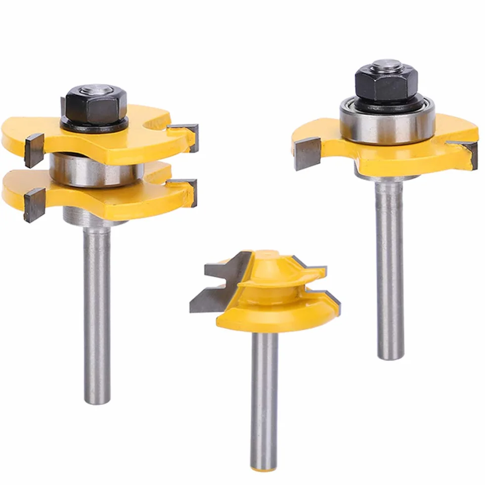 Zestaw Frezów Stile Wpuszczany i nóż do 3 szt. Narzędzie 45° Zęby 4 Shank Naczynie Maszyna do Obróbki Drewna Router Bit Narzędzie Narzędzie Bity do Okien Drzwi