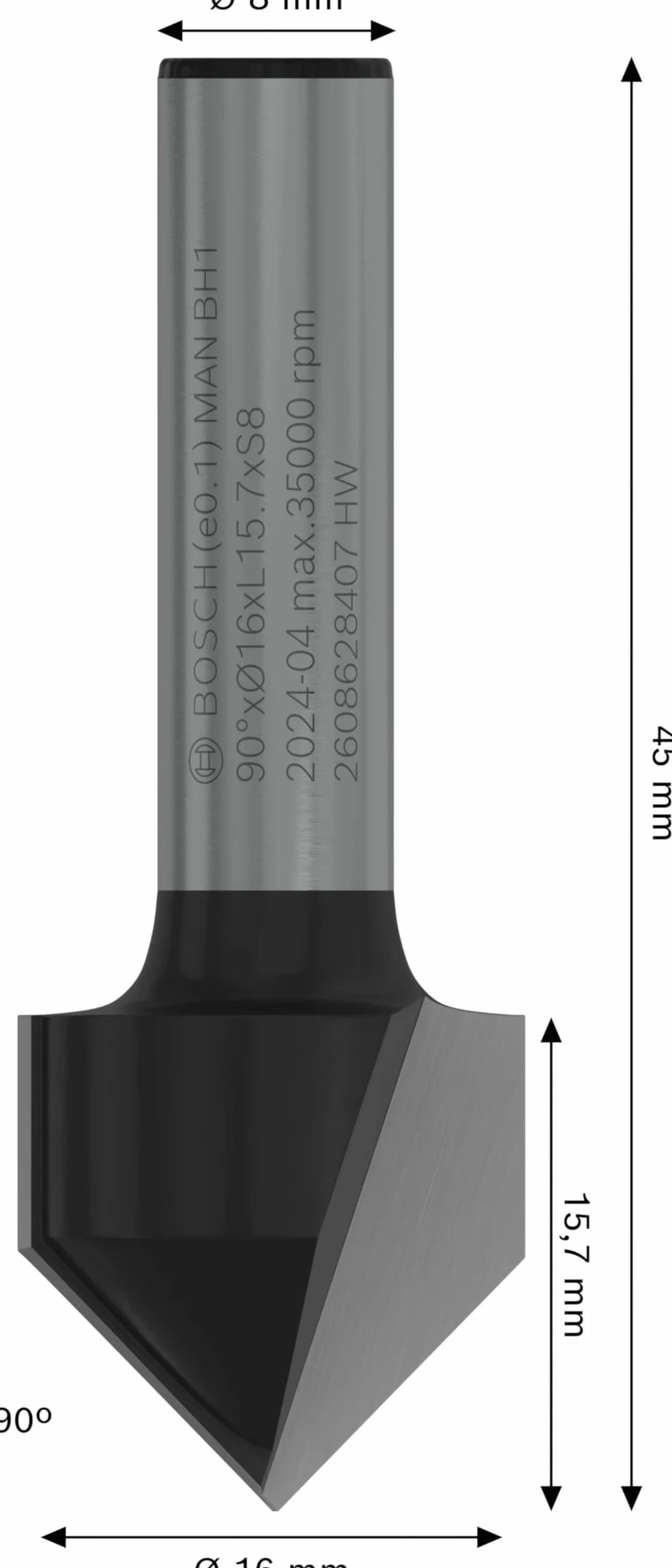 Bosch 1x Frez PRO do rowków typu V (do Miękkie drewno, Twarde drewno, Ø 16 mm, Professional Akcesoria Frez ręczny, Frez krawędziowy)