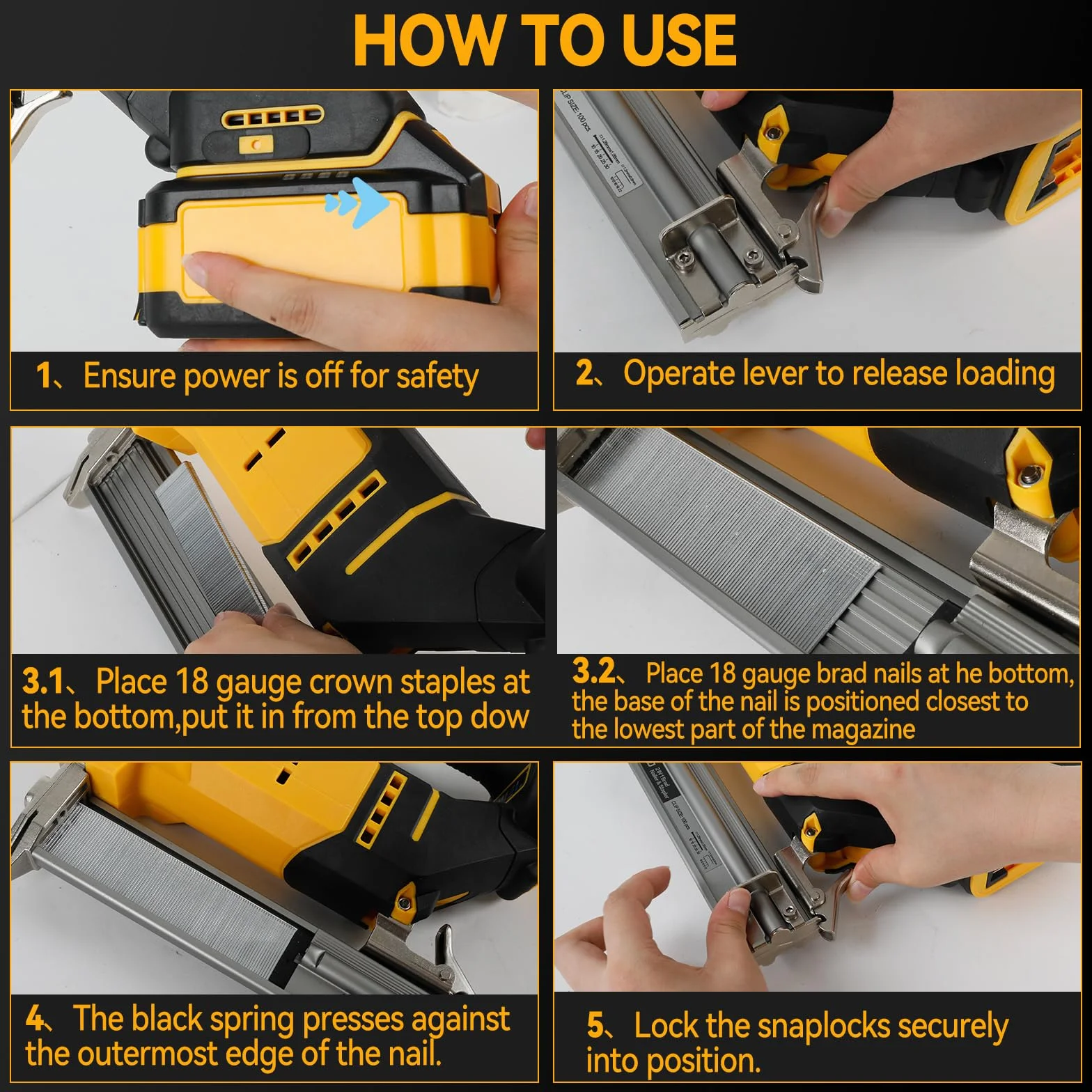 Akumulatorowa gwoździarka Brad do akumulatora Dewalt 18 V 20 V, 2 w 1, akumulatorowy zszywacz 18 GA ze 1000 gwoździami i 1000 zszywkami do majsterkowania i obróbki drewna