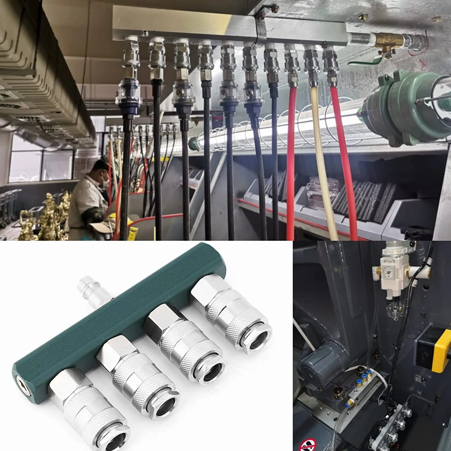 4-drożny rozdzielacz węża powietrza, mosiężny, ocynkowany pneumatyczny adapter, wtyczka 1/4-NPT, złącze rozdzielacza sprężarki powietrza, szybkozłączka 4-drożny rozdzielacz