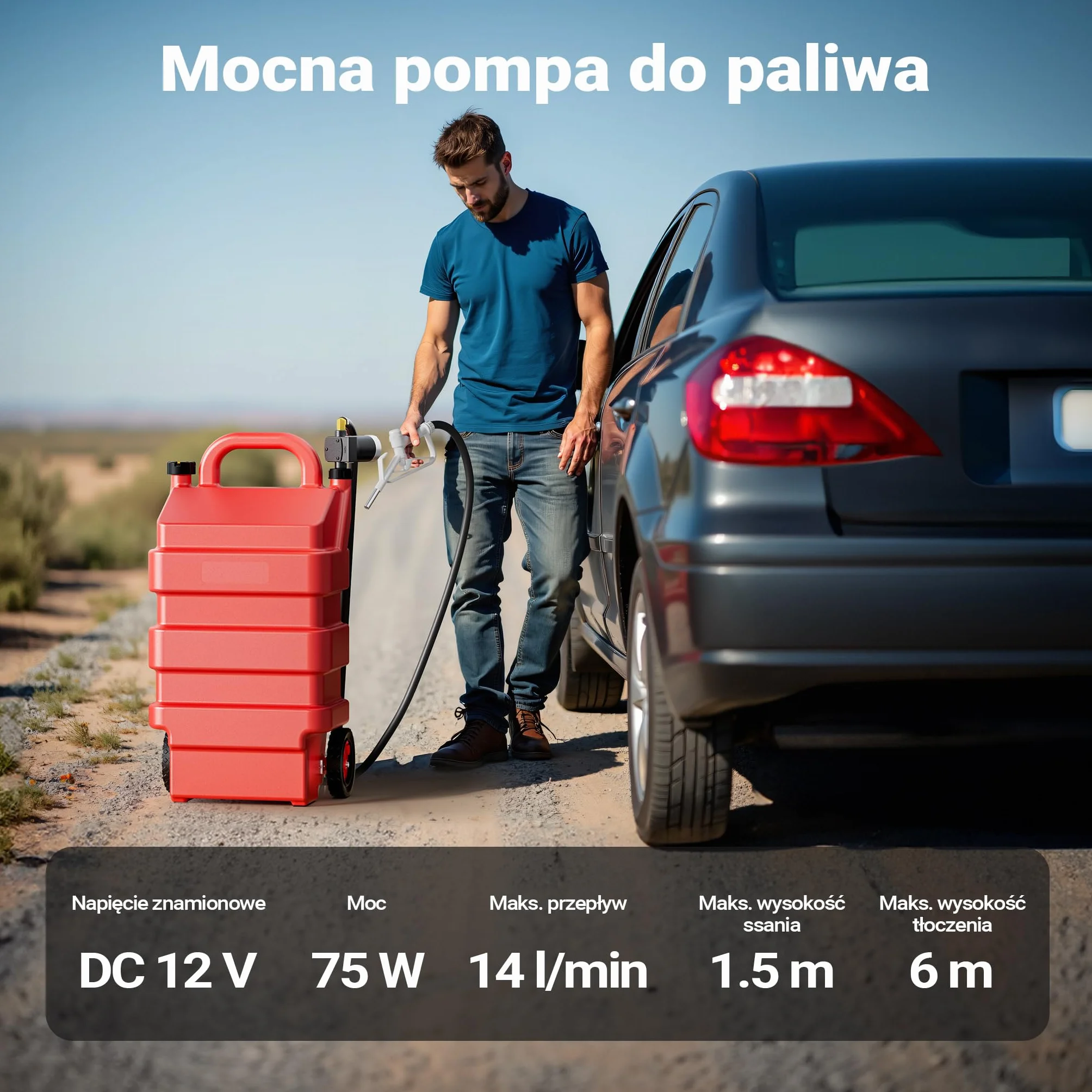 Wiltec Przenośny zbiornik paliwa 60 l z pompą do paliwa 14 l/min 12 V i pistoletem, mobilny zestaw na kołach na olej napędowy i benzynę