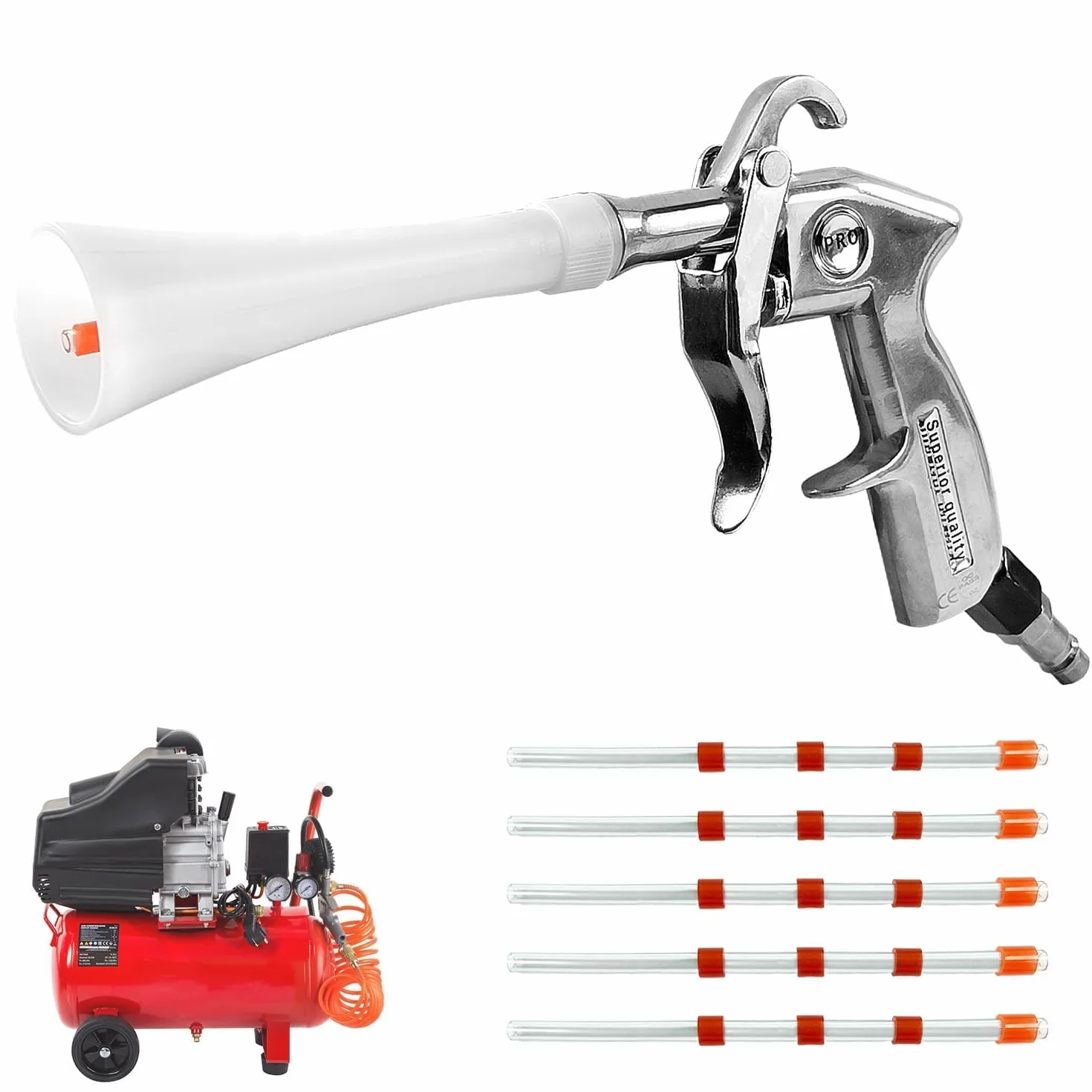 Pistolet do Czyszczenia Sprężonym Powietrzem, 6-9,2 Bar, z 5 Dyszą, Stop Aluminium + PE, Pistolet Przedmuchowy, Wysokociśnieniowy Pistolet Powietrzny do Mycia Samochodów i Podłóg