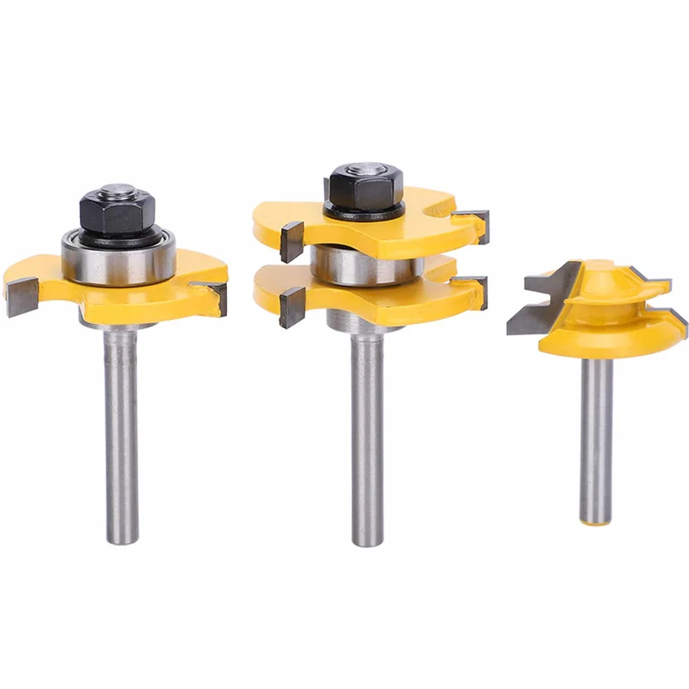 Zestaw Frezów Stile Wpuszczany i nóż do 3 szt. Narzędzie 45° Zęby 4 Shank Naczynie Maszyna do Obróbki Drewna Router Bit Narzędzie Narzędzie Bity do Okien Drzwi