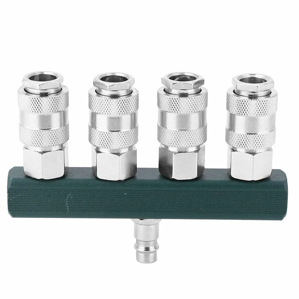 4-drożny rozdzielacz węża powietrza, mosiężny, ocynkowany pneumatyczny adapter, wtyczka 1/4-NPT, złącze rozdzielacza sprężarki powietrza, szybkozłączka 4-drożny rozdzielacz