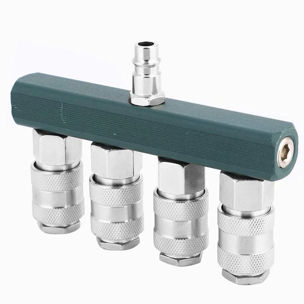 4-drożny rozdzielacz węża powietrza, mosiężny, ocynkowany pneumatyczny adapter, wtyczka 1/4-NPT, złącze rozdzielacza sprężarki powietrza, szybkozłączka 4-drożny rozdzielacz