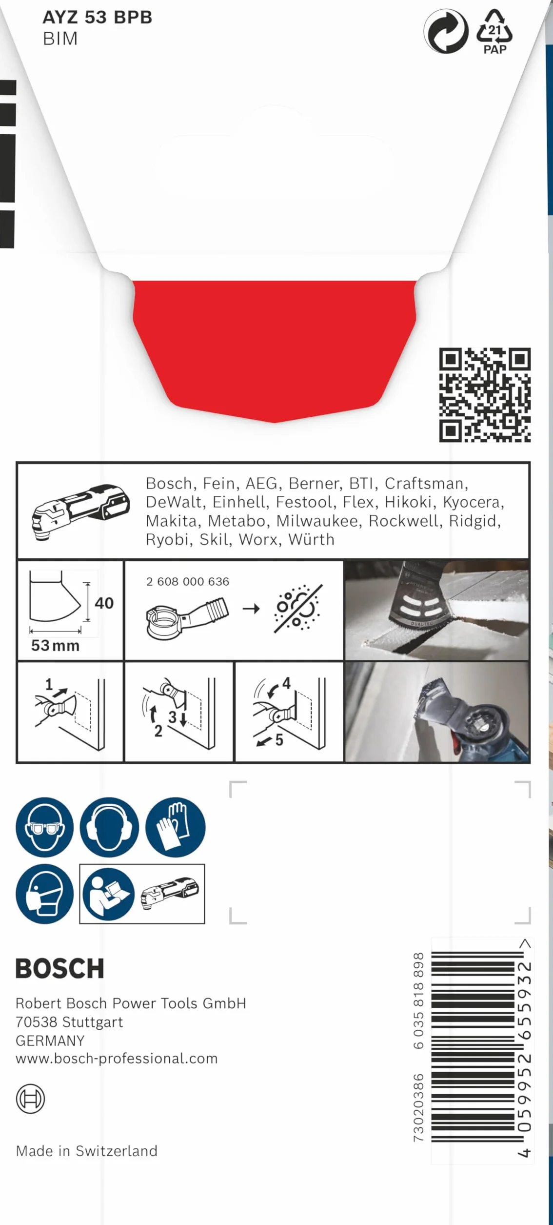 Bosch 1 x PRO Multi Material AYZ 53 BPB arkusz do narzędzi wielofunkcyjnych (do płyt gipsowo-kartonowych, drewna z gwoździami, szerokość 53 mm, profesjonalne akcesoria, narzędzie wielofunkcyjne)