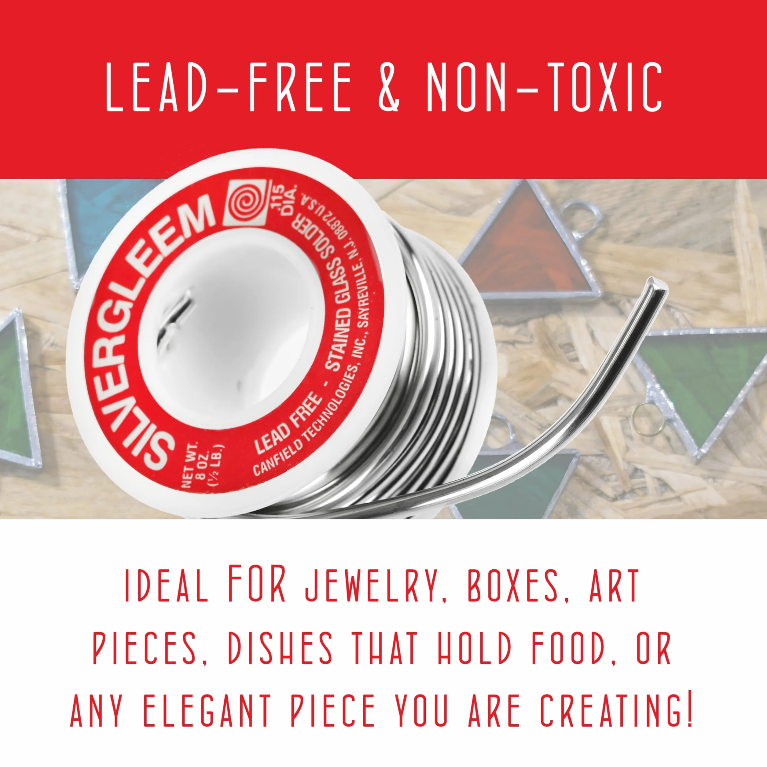 Canfield Silvergleem Lead Free Silver Solder Wire for Stained Glass Solder Crafting and Jewelry Making (96% Tin / 4% Silver) - 1/2 Lb Spool (1 Pack)