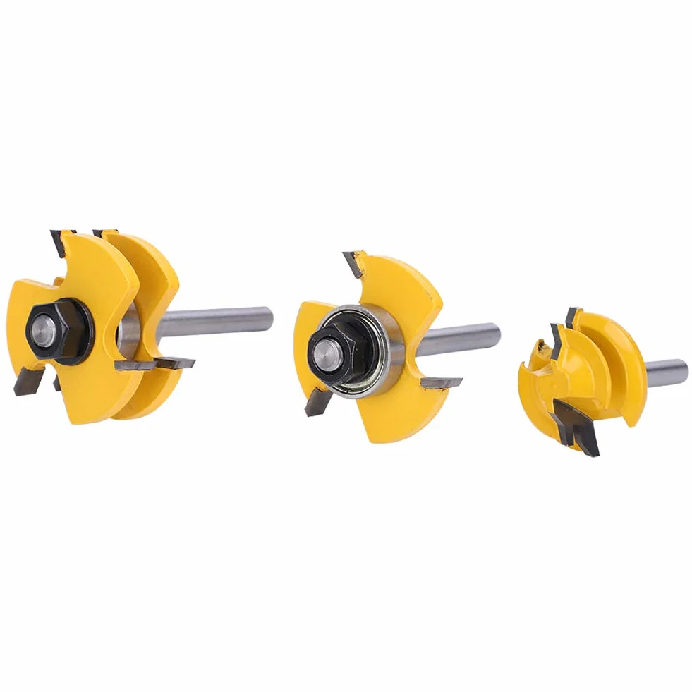 Zestaw Frezów Stile Wpuszczany i nóż do 3 szt. Narzędzie 45° Zęby 4 Shank Naczynie Maszyna do Obróbki Drewna Router Bit Narzędzie Narzędzie Bity do Okien Drzwi