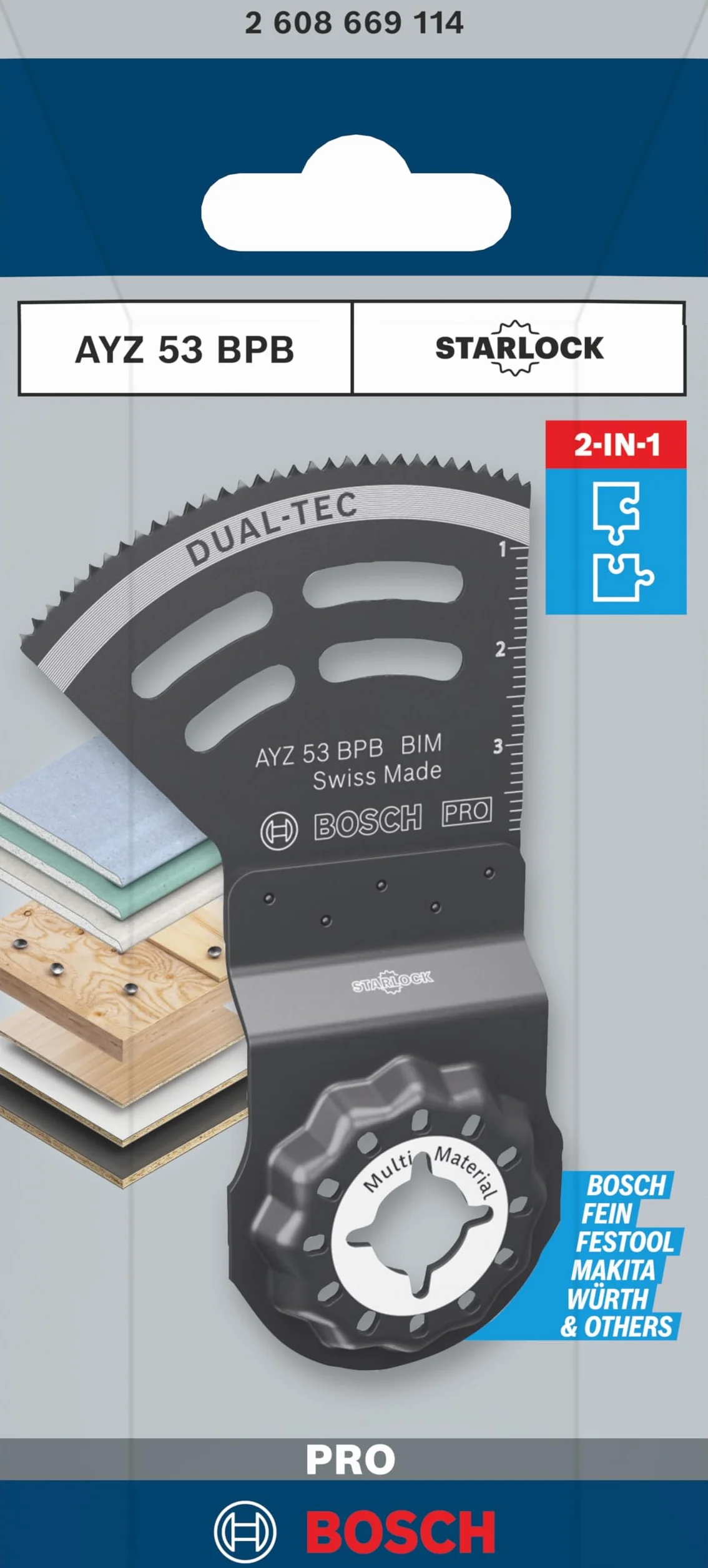 Bosch 1 x PRO Multi Material AYZ 53 BPB arkusz do narzędzi wielofunkcyjnych (do płyt gipsowo-kartonowych, drewna z gwoździami, szerokość 53 mm, profesjonalne akcesoria, narzędzie wielofunkcyjne)