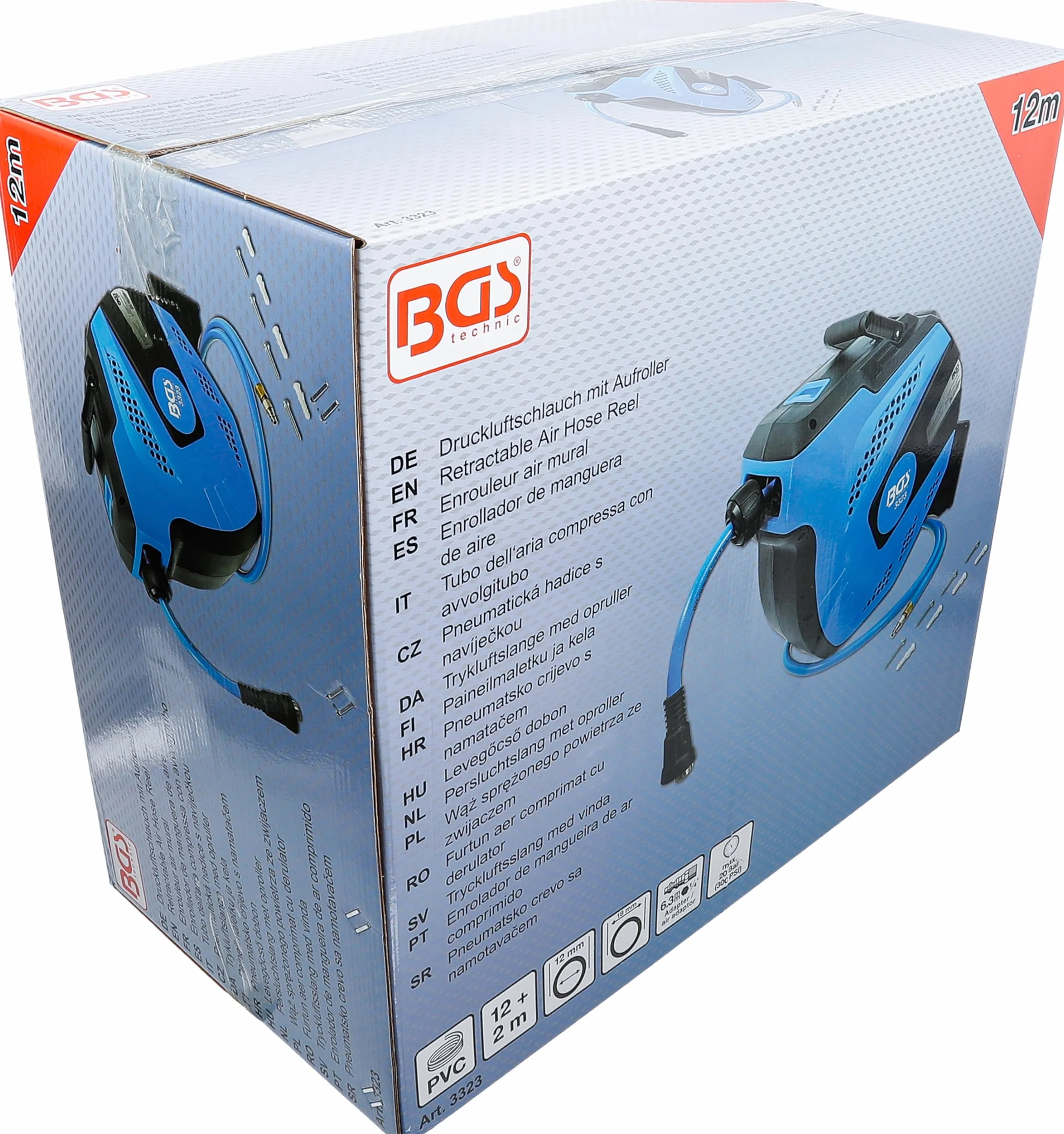 BGS 3323 | Wąż sprężonego powietrza ze zwijaczem | automatyczny | 12 m + 2 m