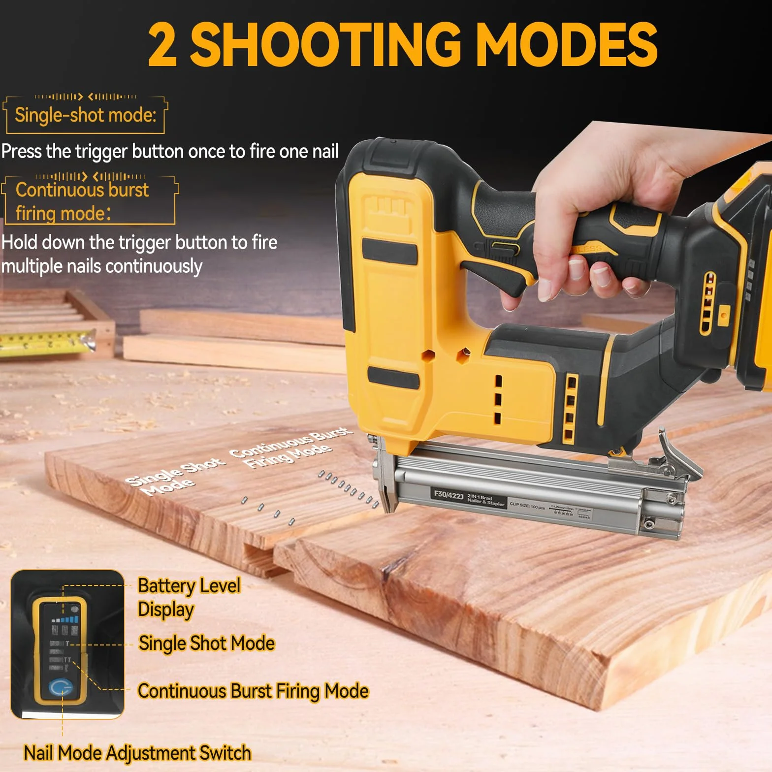 Akumulatorowa gwoździarka Brad do akumulatora Dewalt 18 V 20 V, 2 w 1, akumulatorowy zszywacz 18 GA ze 1000 gwoździami i 1000 zszywkami do majsterkowania i obróbki drewna