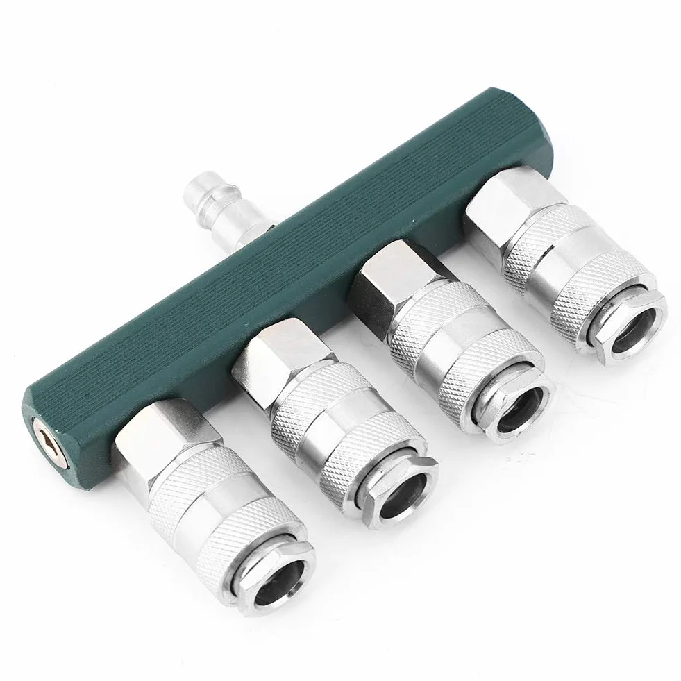 4-drożny rozdzielacz węża powietrza, mosiężny, ocynkowany pneumatyczny adapter, wtyczka 1/4-NPT, złącze rozdzielacza sprężarki powietrza, szybkozłączka 4-drożny rozdzielacz