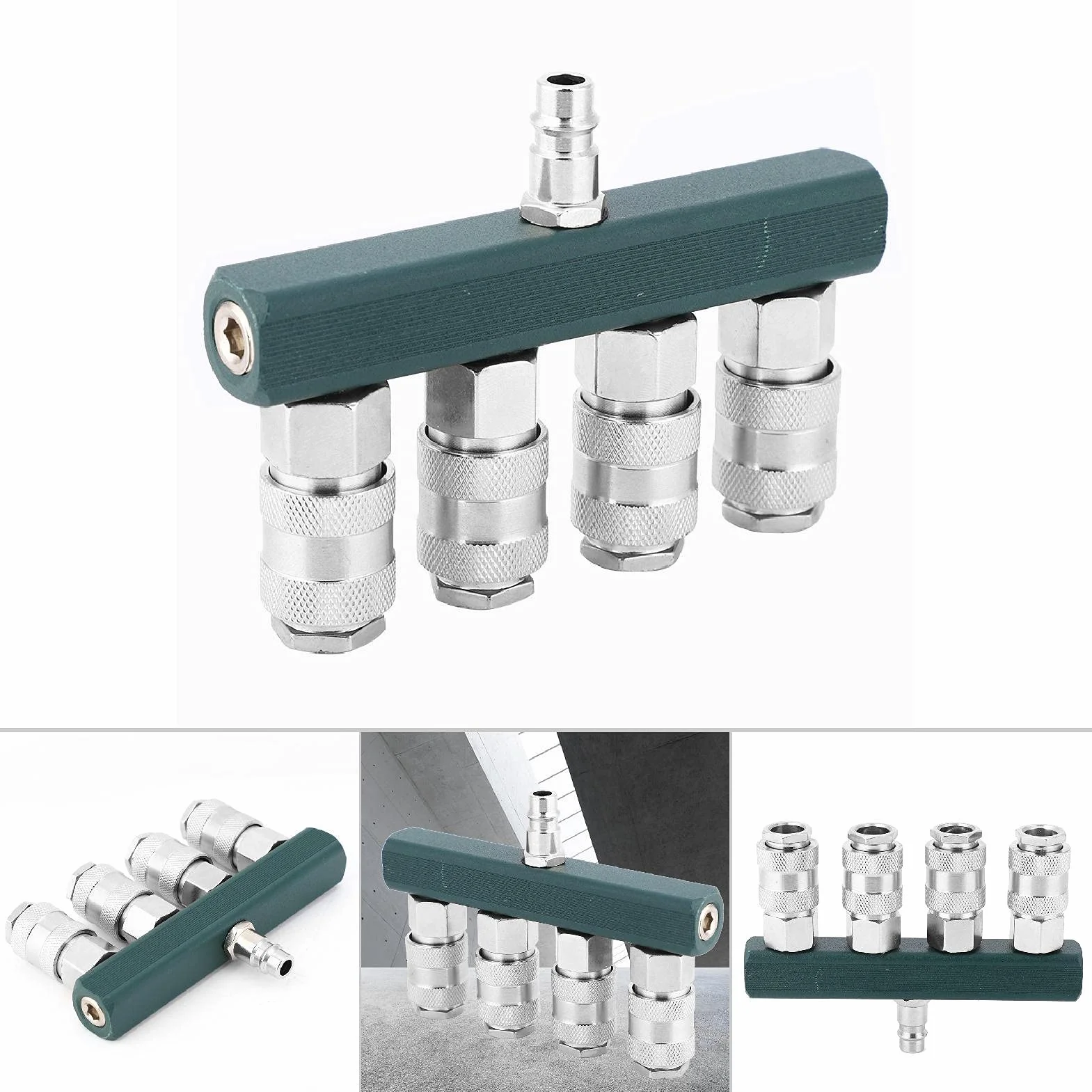 4-drożny rozdzielacz węża powietrza, mosiężny, ocynkowany pneumatyczny adapter, wtyczka 1/4-NPT, złącze rozdzielacza sprężarki powietrza, szybkozłączka 4-drożny rozdzielacz