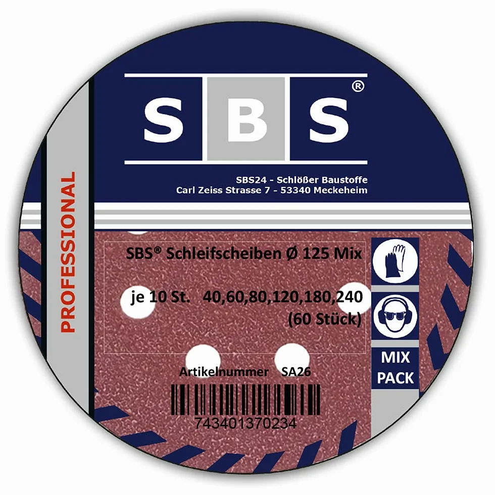 60 sztuk - składane tarcze szlifierskie o średnicy 125 mm ziarno każdorazowo 10x 40/60/80/120/180/240 do szlifierek ekscentrycznych, 8 otworów